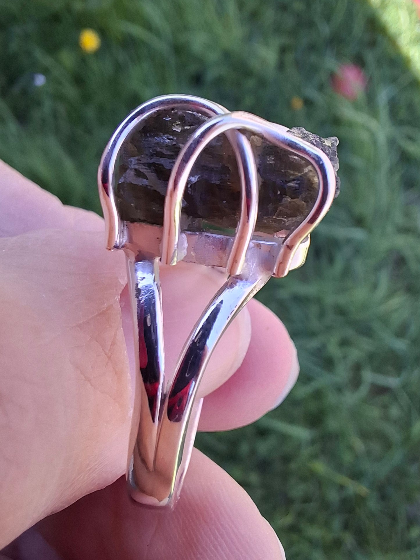 Moldavite Ring, size U, 925 Silver, Tektite (Ref: R14)
