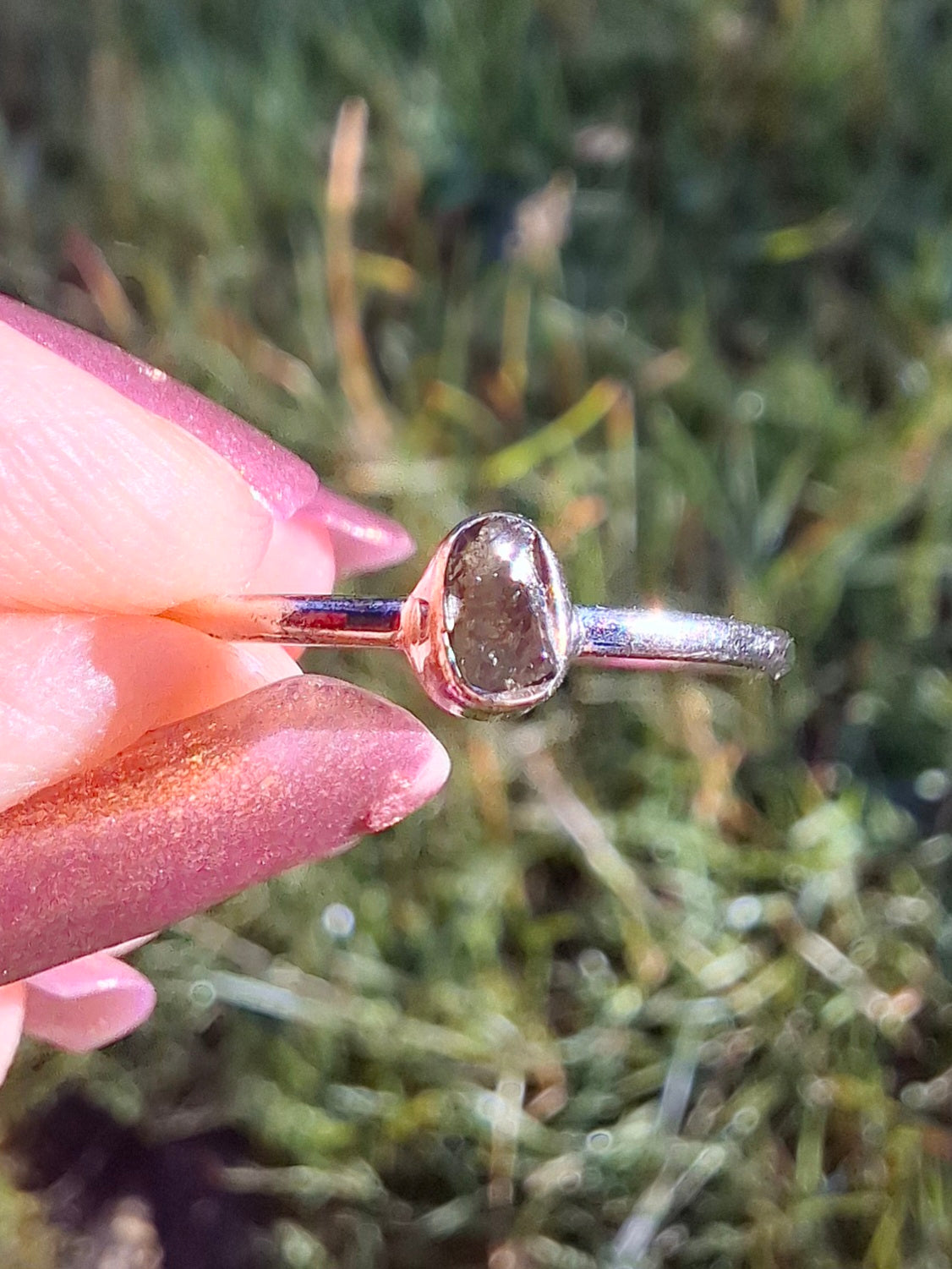 Moldavite Ring, size small P, 925 Silver, Tektite (Ref: R42)