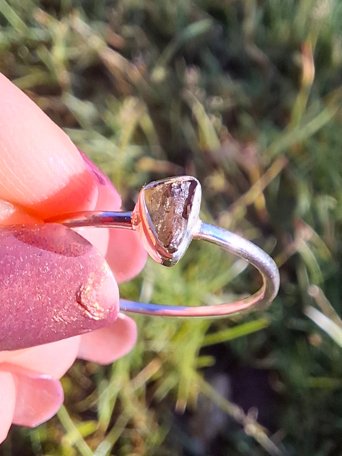 Moldavite Ring, size small T, 925 silver, Tektite (Ref: 56)