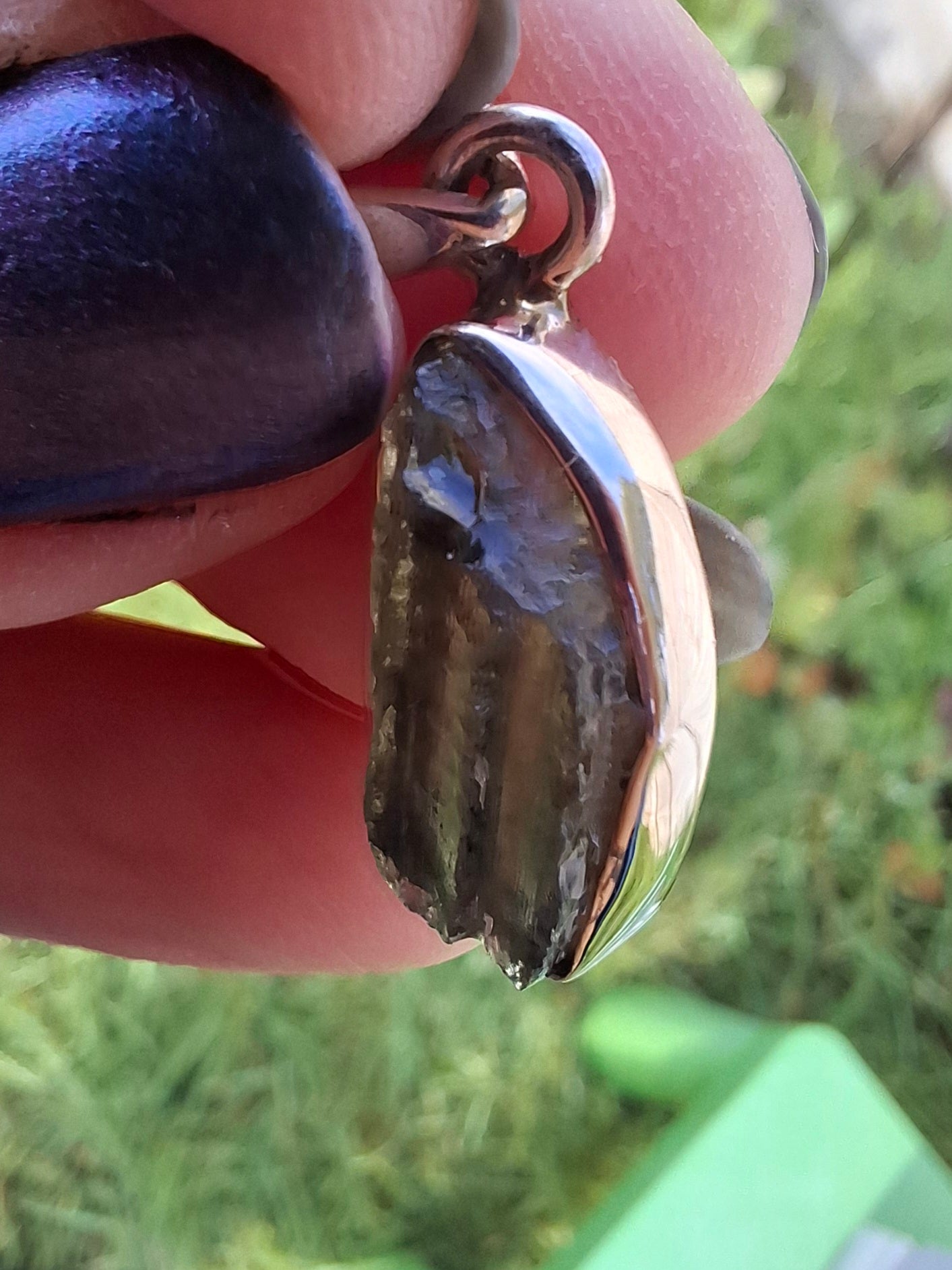 Moldavite Pendant, 925 Silver, Tektite (Ref: P13)
