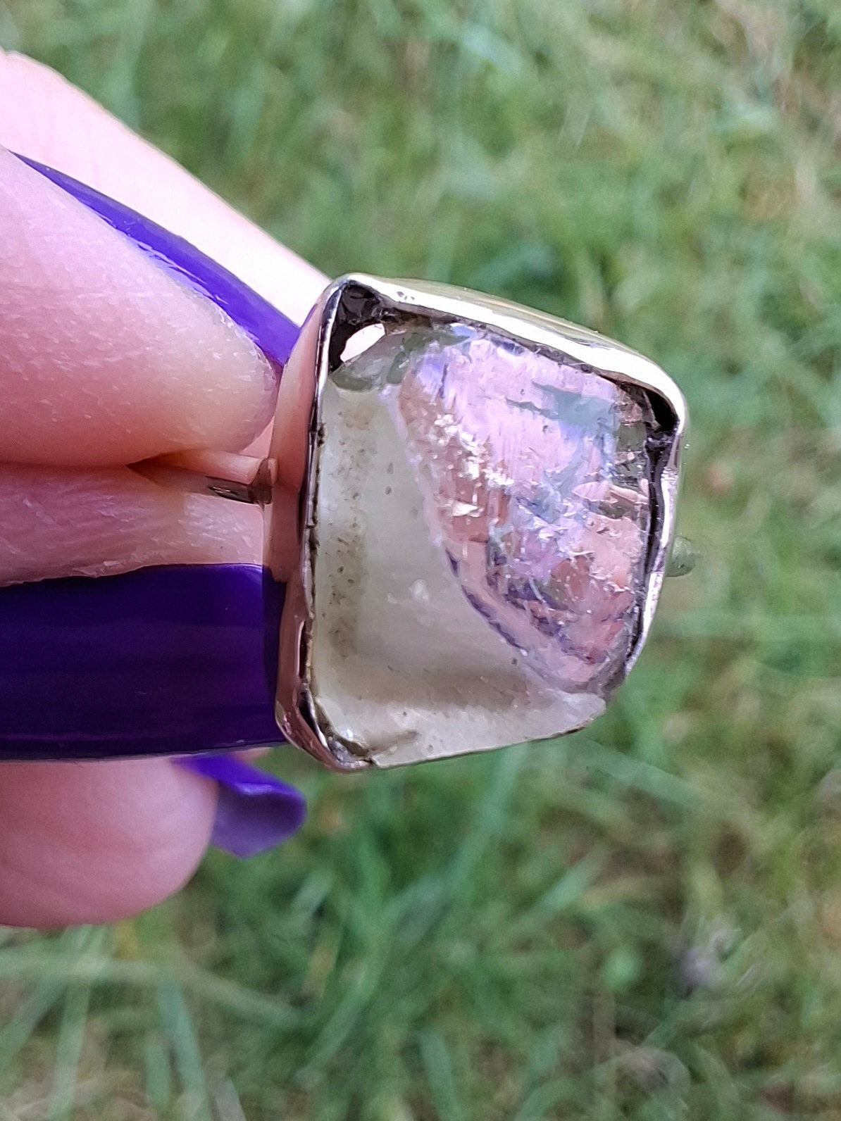 Libyan Desert Glass Ring, size small L, 925 Silver, Tektite (Ref: LR14)
