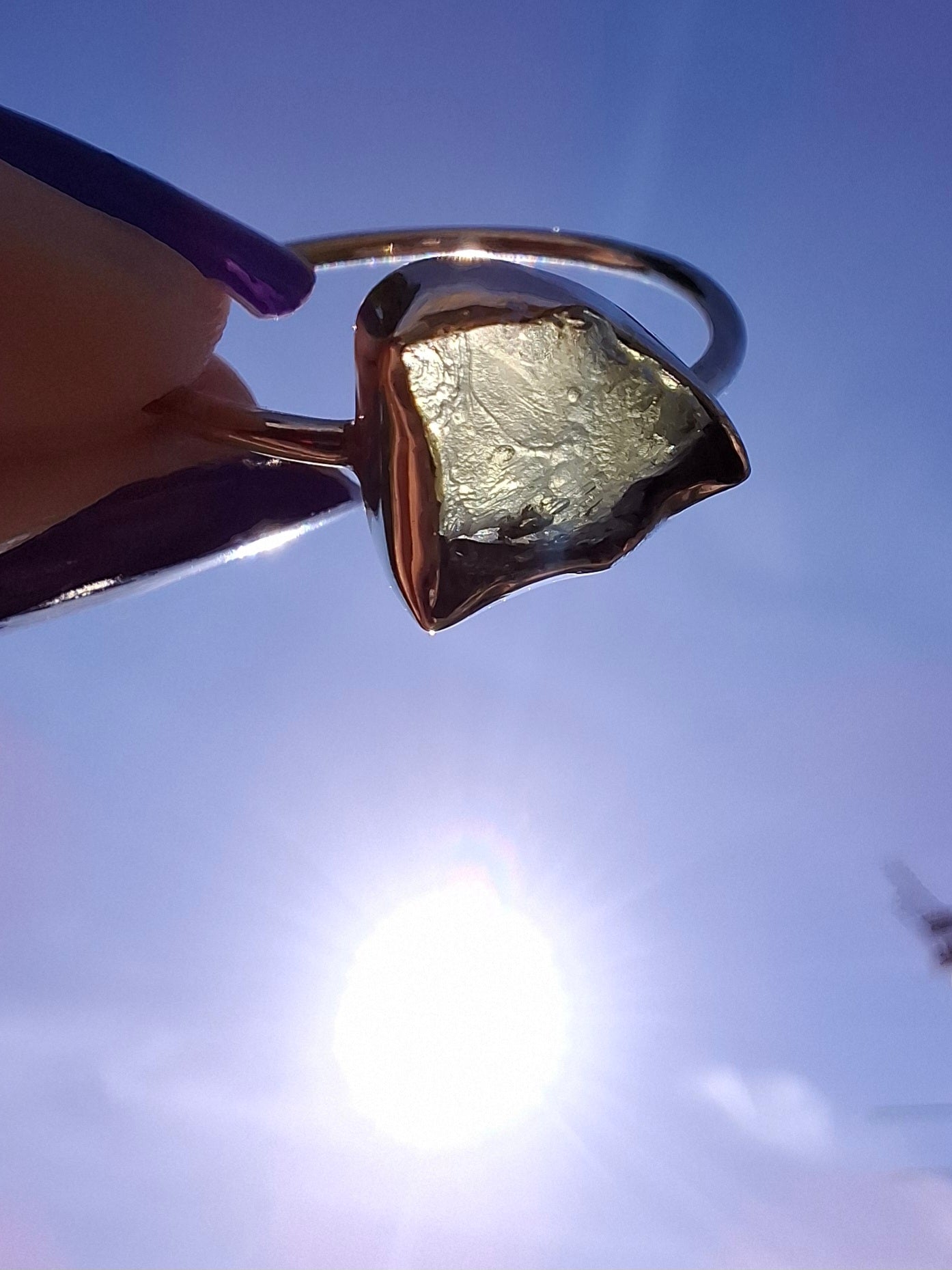 Moldavite Ring, size large T, 925 Silver, Tektite (Ref: R28)