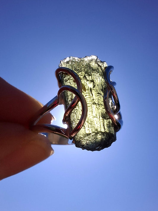 Moldavite Ring, size W, 925 Silver, Tektite (Ref: R15)