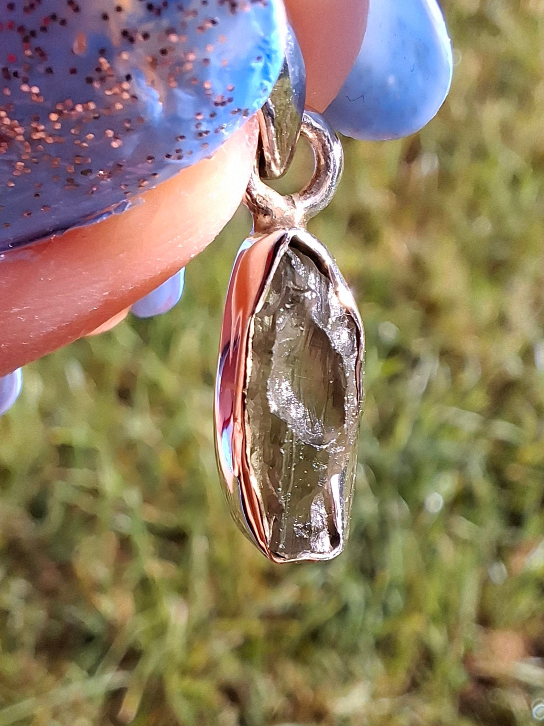 Moldavite Pendant, 925 Silver, Tektite (Ref: P48)