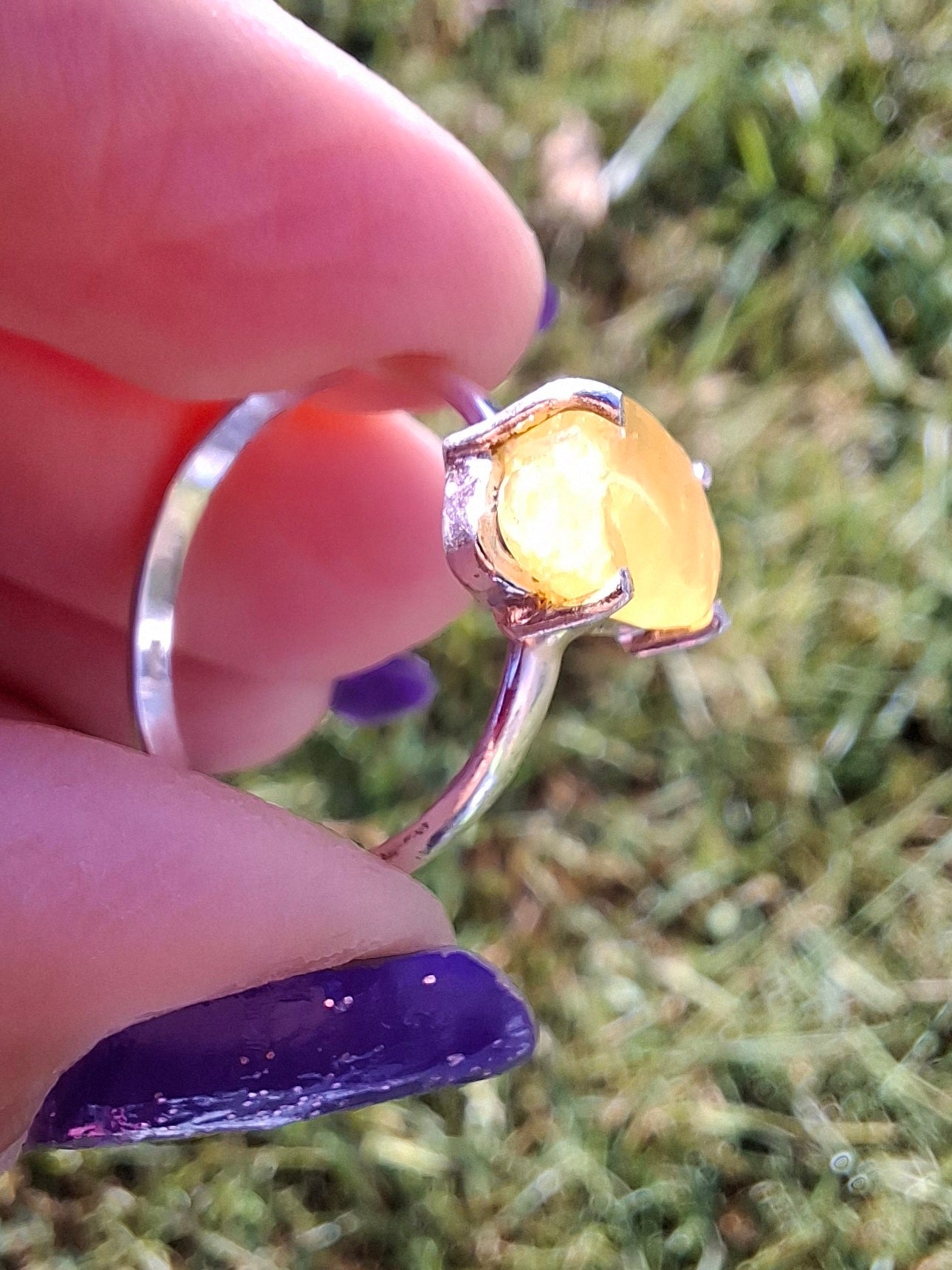 Baltic Amber Ring, size large Q, 925 Silver, Fossil (Ref: AR13)