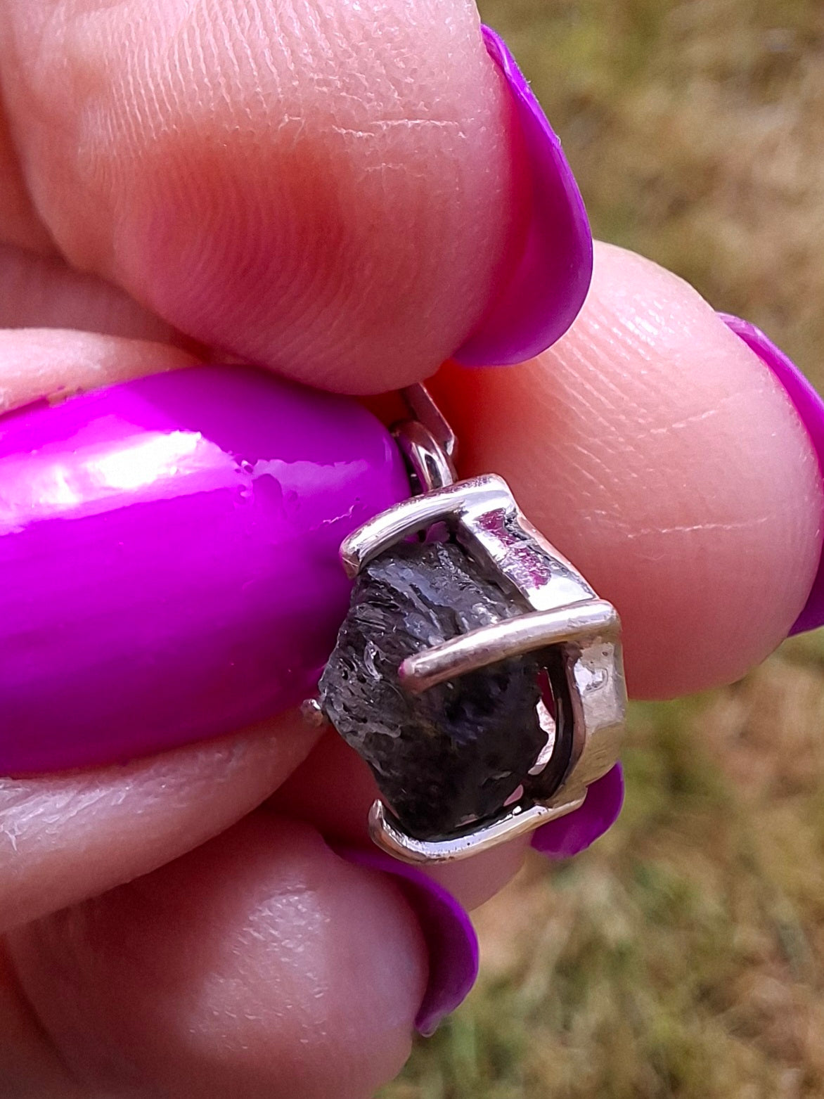 Moldavite Claw Pendant, 925 Silver, Tektite (Ref: P17)