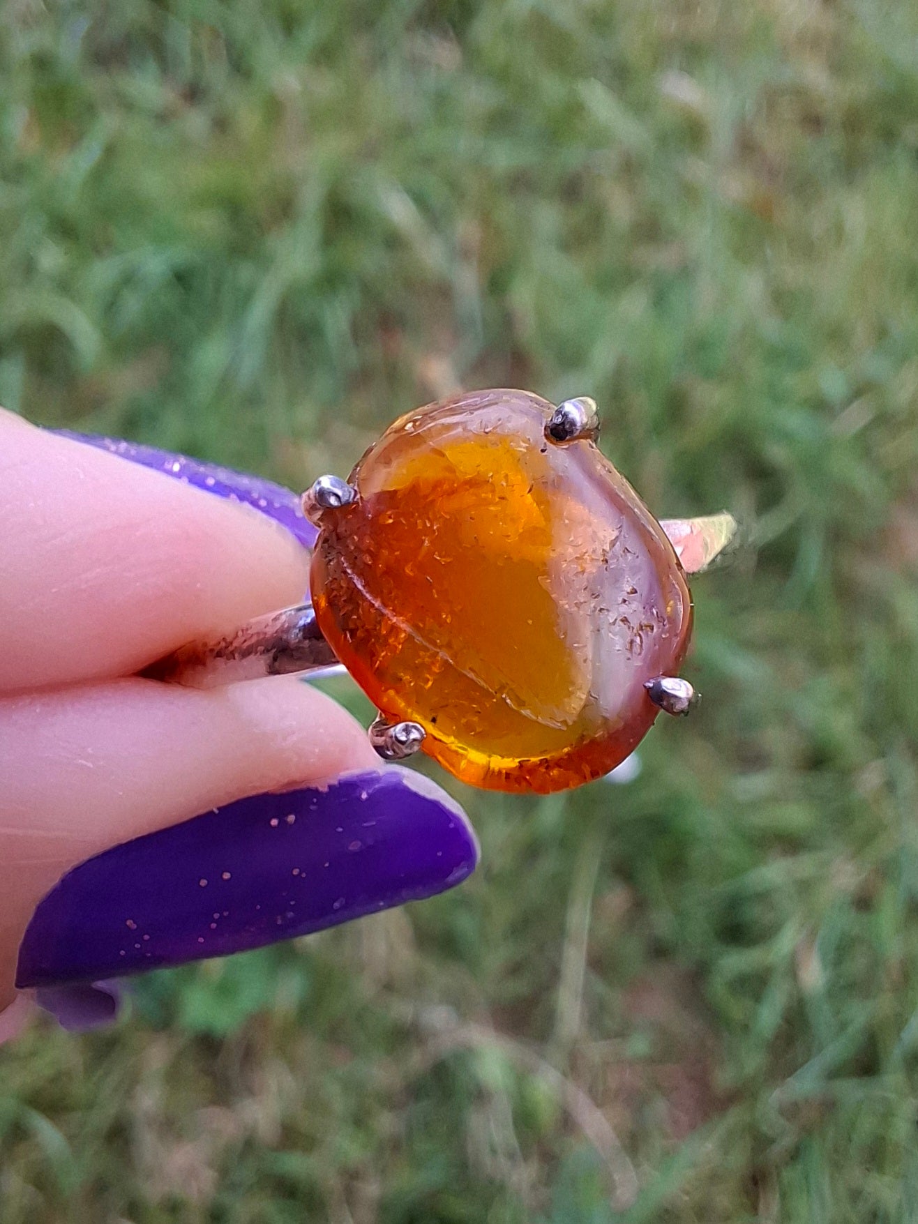 Baltic Amber Ring, size large X, 925 Silver, Fossil (Ref: AR35)