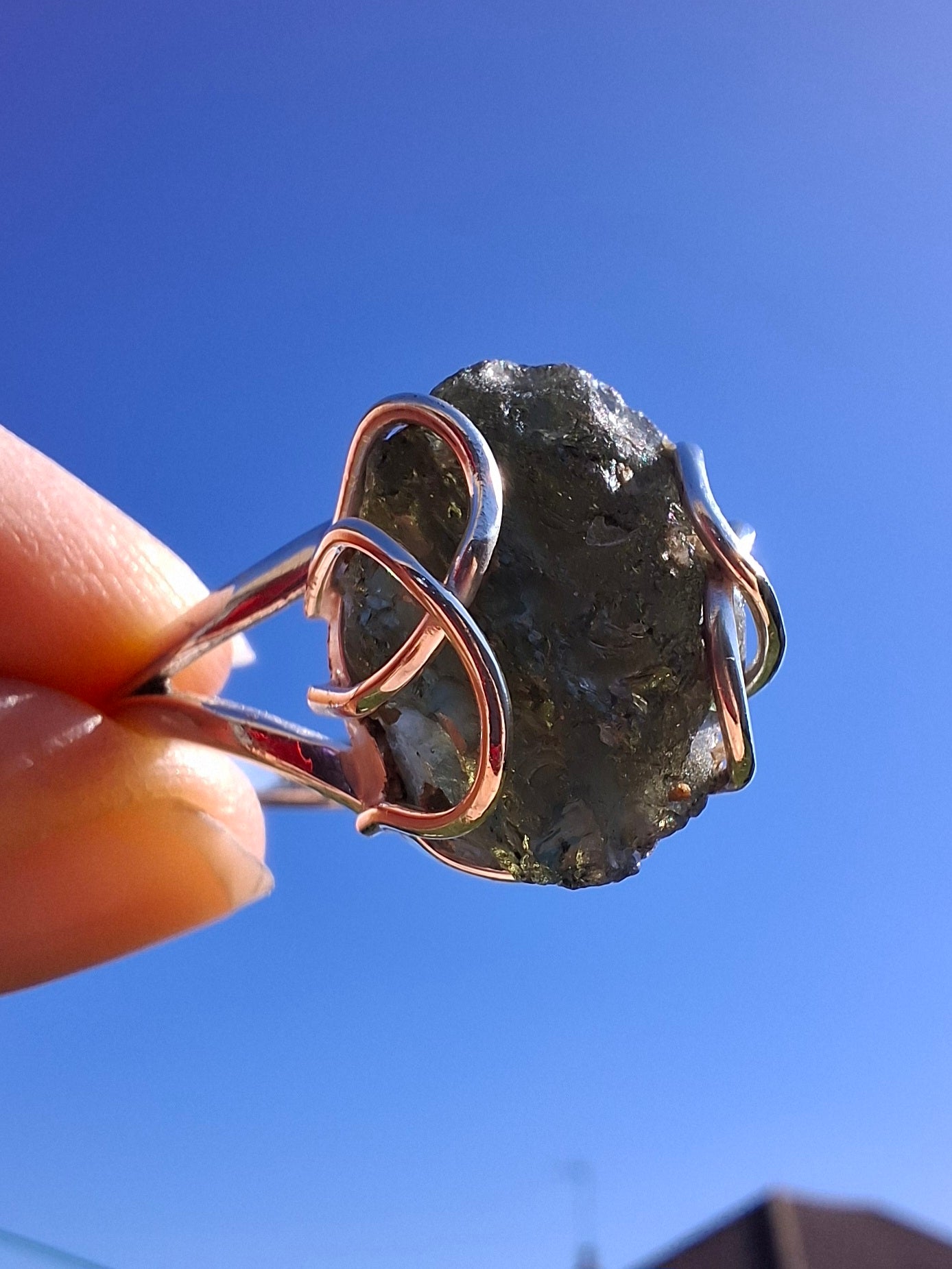 Moldavite Ring, size Y, 925 Silver, Tektite (Ref: R17)