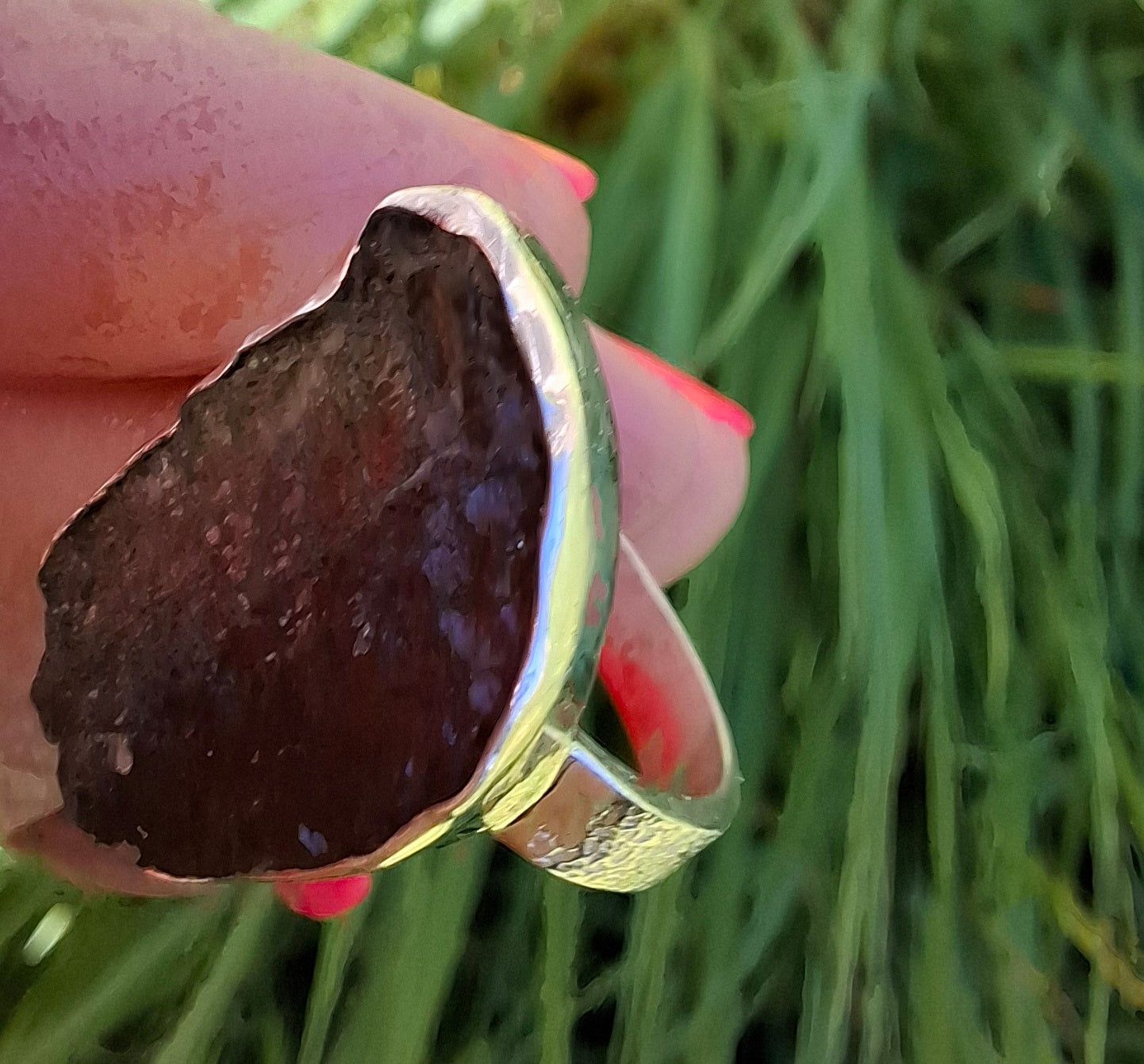 Moldavite Ring, size O, 925 Silver, Tektite (Ref: R311)