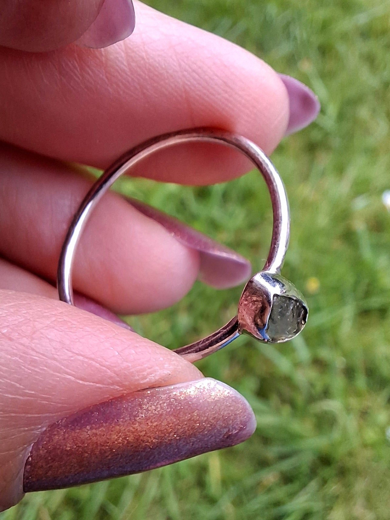 Moldavite Ring, size small T, 925 Silver, Tektite (Ref: R69)