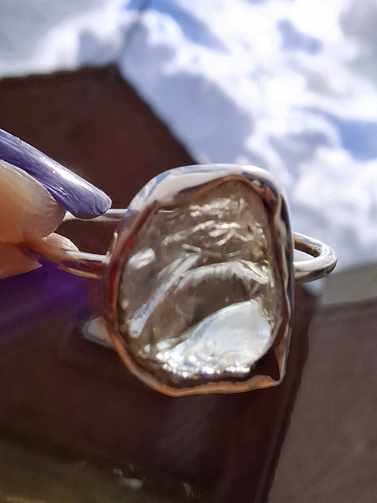 Libyan Desert Glass Ring, size large V, 925 Silver, Tektite (Ref: LR60)