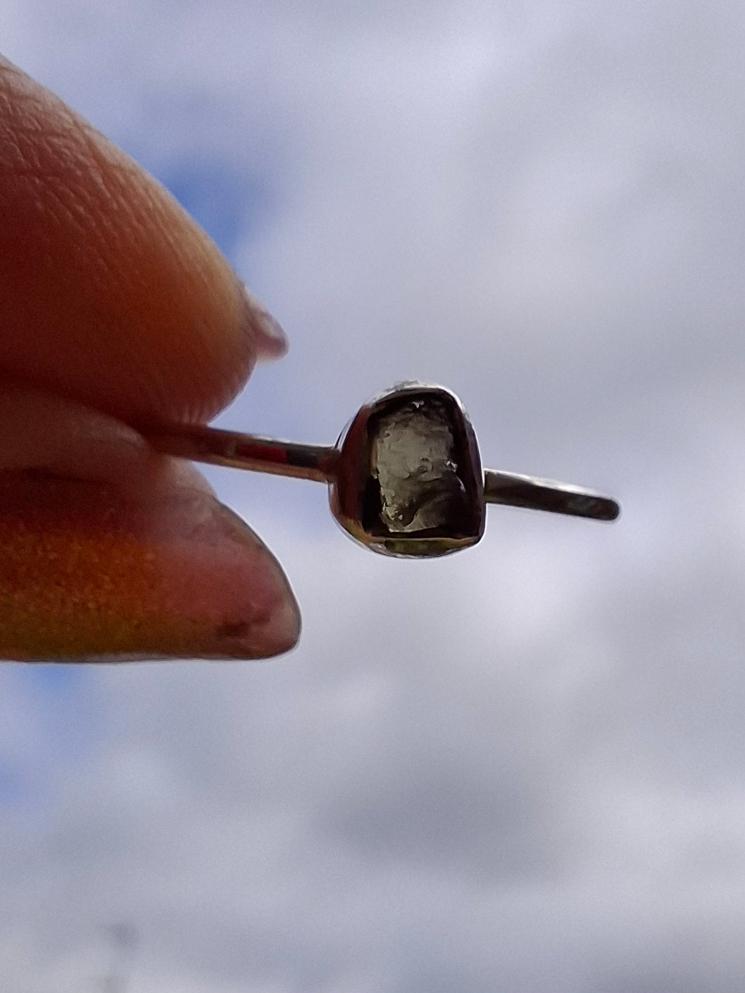 Moldavite Ring, size large O/small P, 925 Silver, Tektite (Ref: R41)