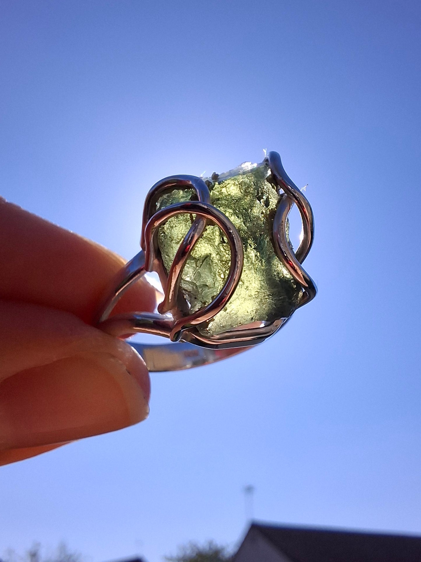 Moldavite Ring, size Q, 925 Silver, Tektite (Ref: R11)