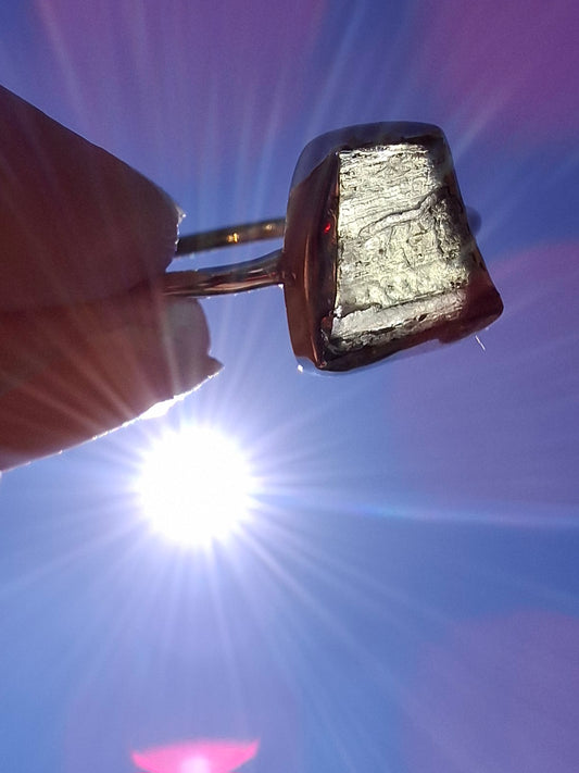 Moldavite Ring, size large P/small Q, 925 Silver, Tektite (Ref: R26)