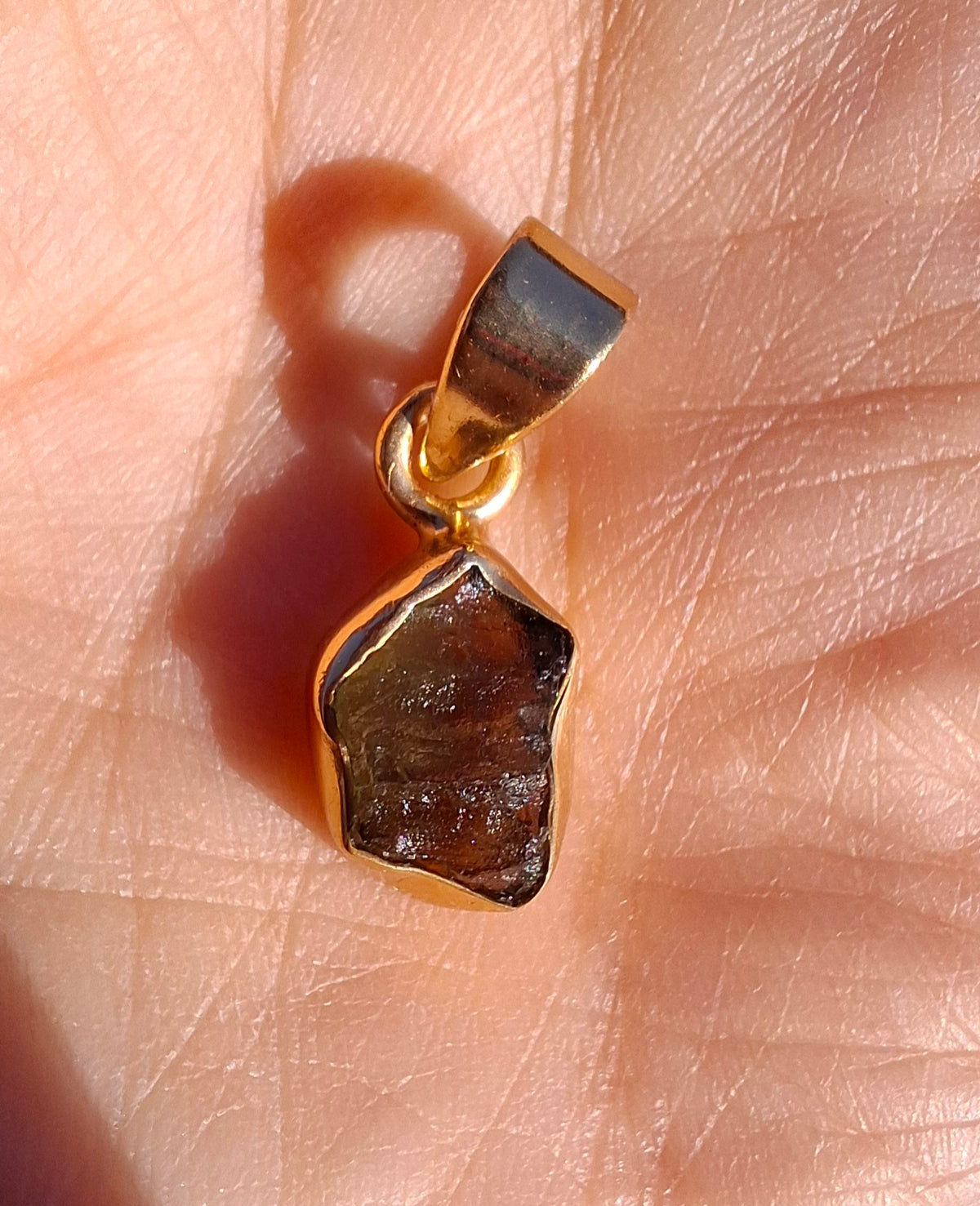 Moldavite Pendant, 14K GOLD Plated, Tektite (Ref: P447)