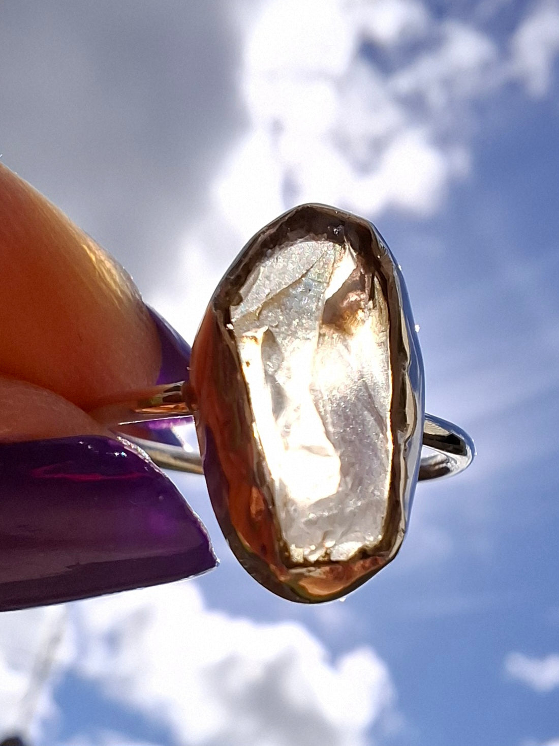Libyan Desert Glass Ring, size K, 925 Silver, Tektite 🌈 (Ref: LR12)