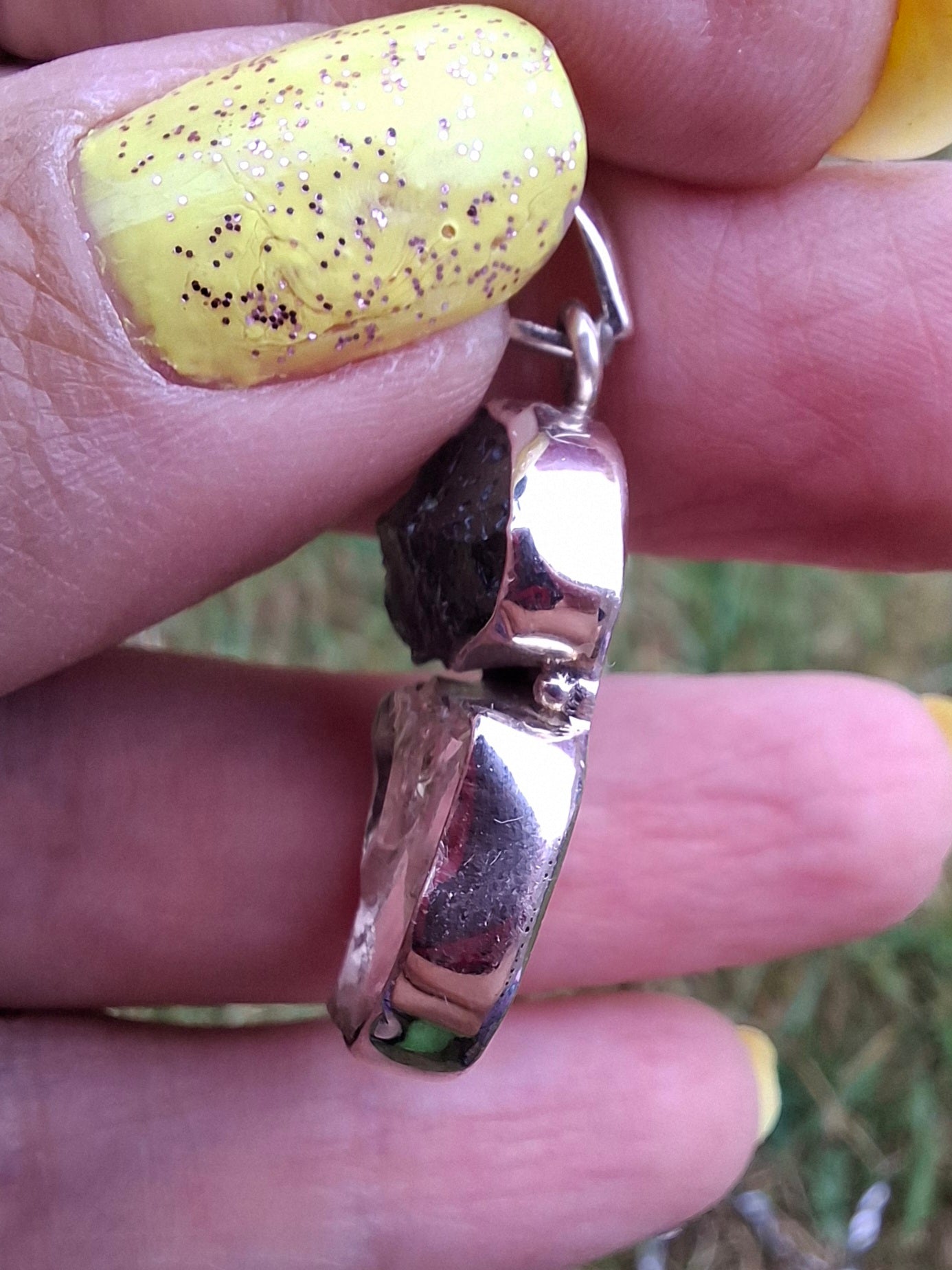 Moldavite & Libyan Desert Glass Pendant, 925 Silver, Tektite (Ref: MLP14)