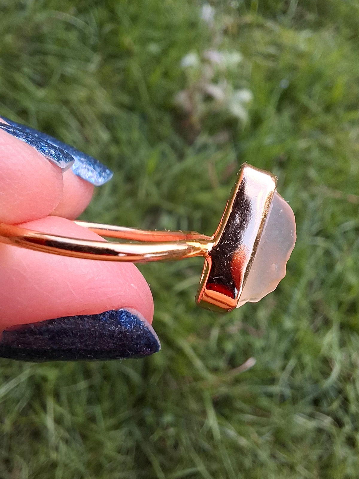 Libyan Desert Glass Ring, 14K GOLD Plated, size small O, Tektite (Ref: LR81)