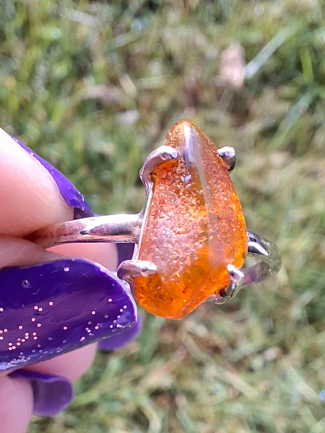 Baltic Amber Ring, size large V, 925 Silver, Fossil (Ref: AR26)