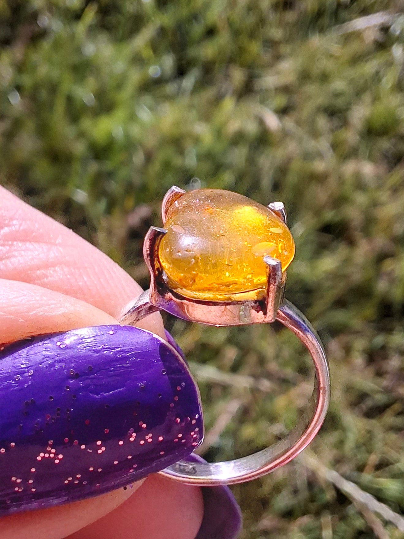 Baltic Amber Ring, size large K, 925 Silver, Fossil (Ref: AR31)