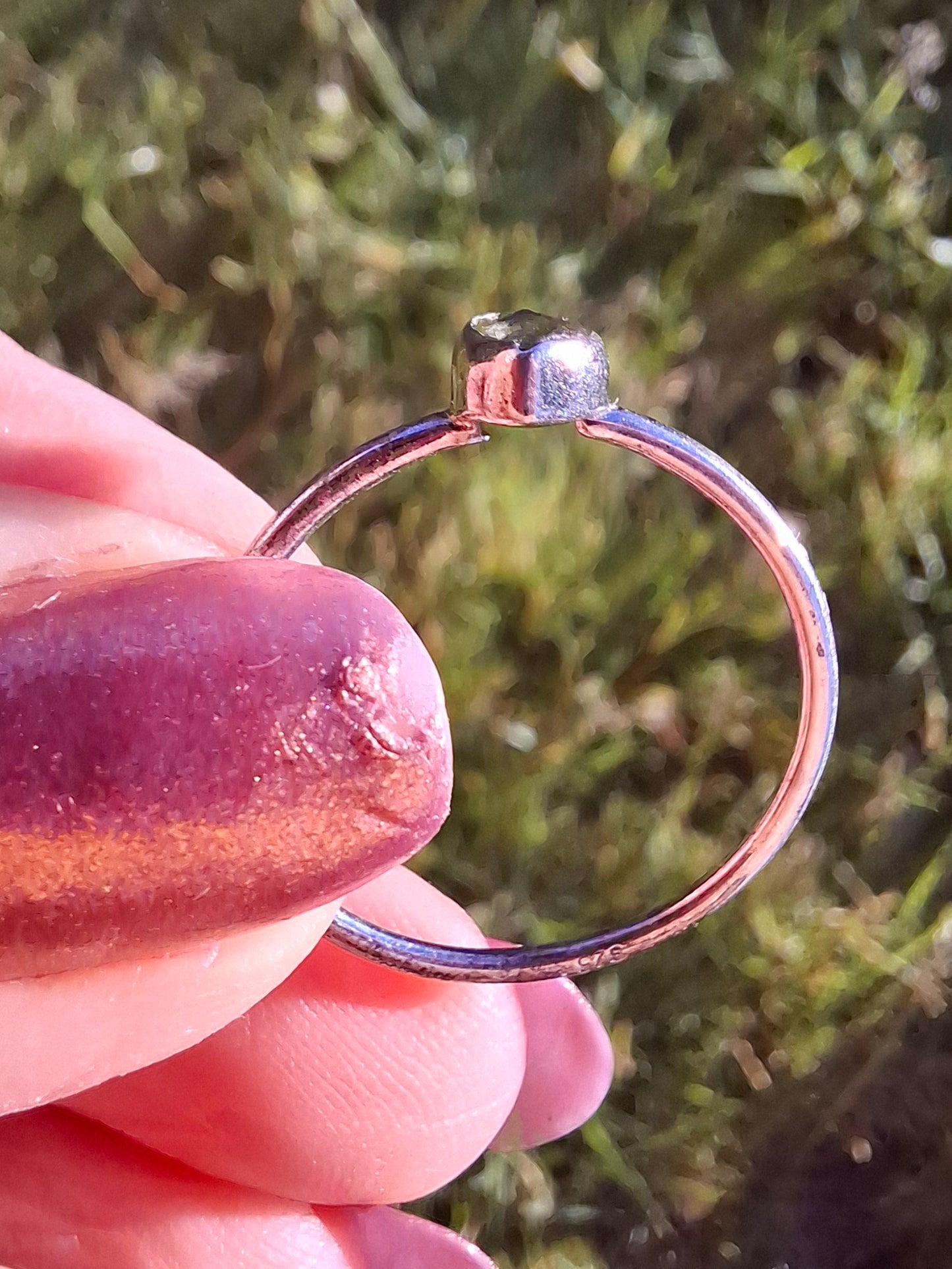 Moldavite Ring, size small T, 925 Silver, Tektite (Ref: R69)
