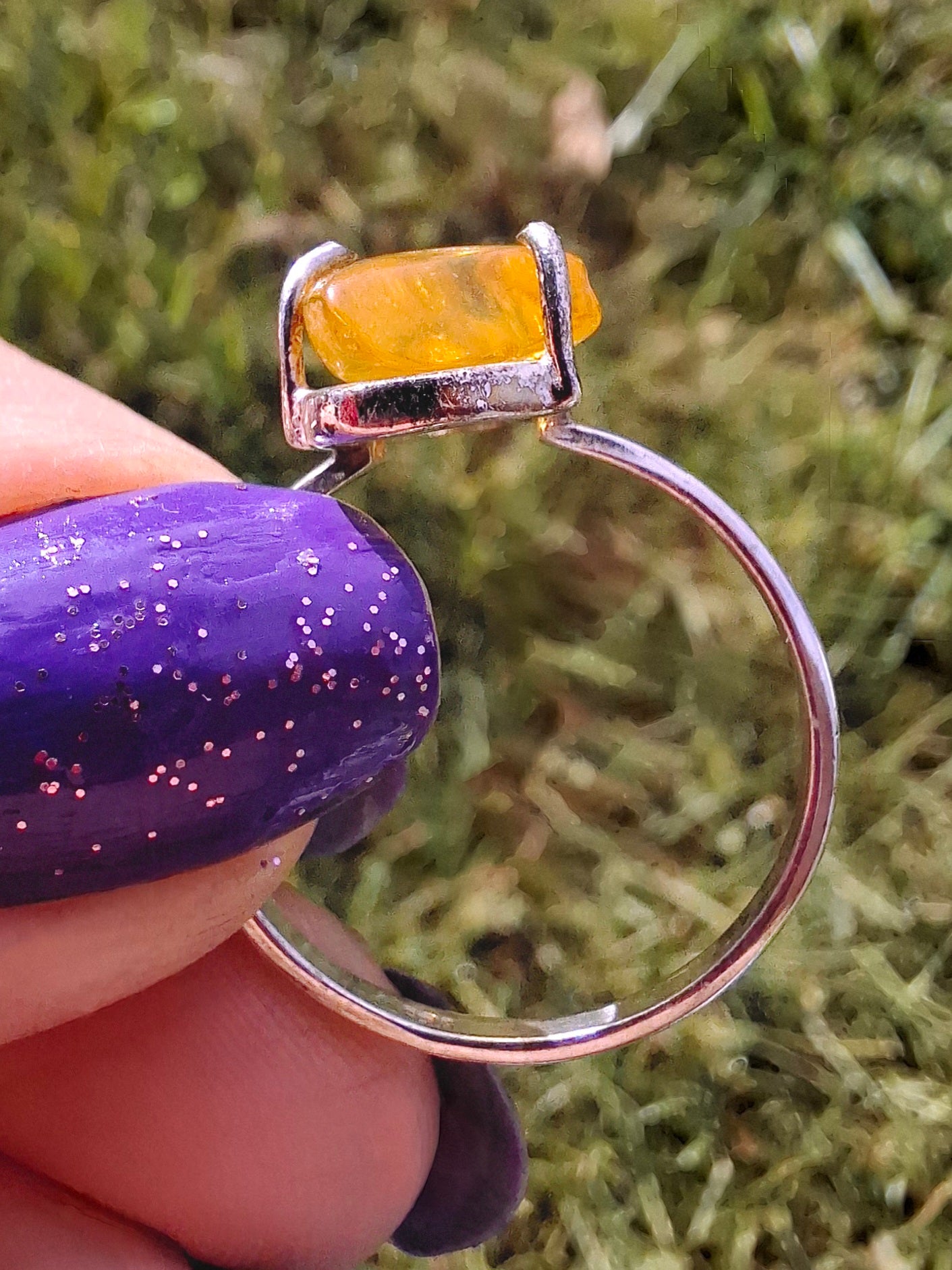 Baltic Amber Ring, size large U, 925 Silver, Fossil (Ref: AR21)