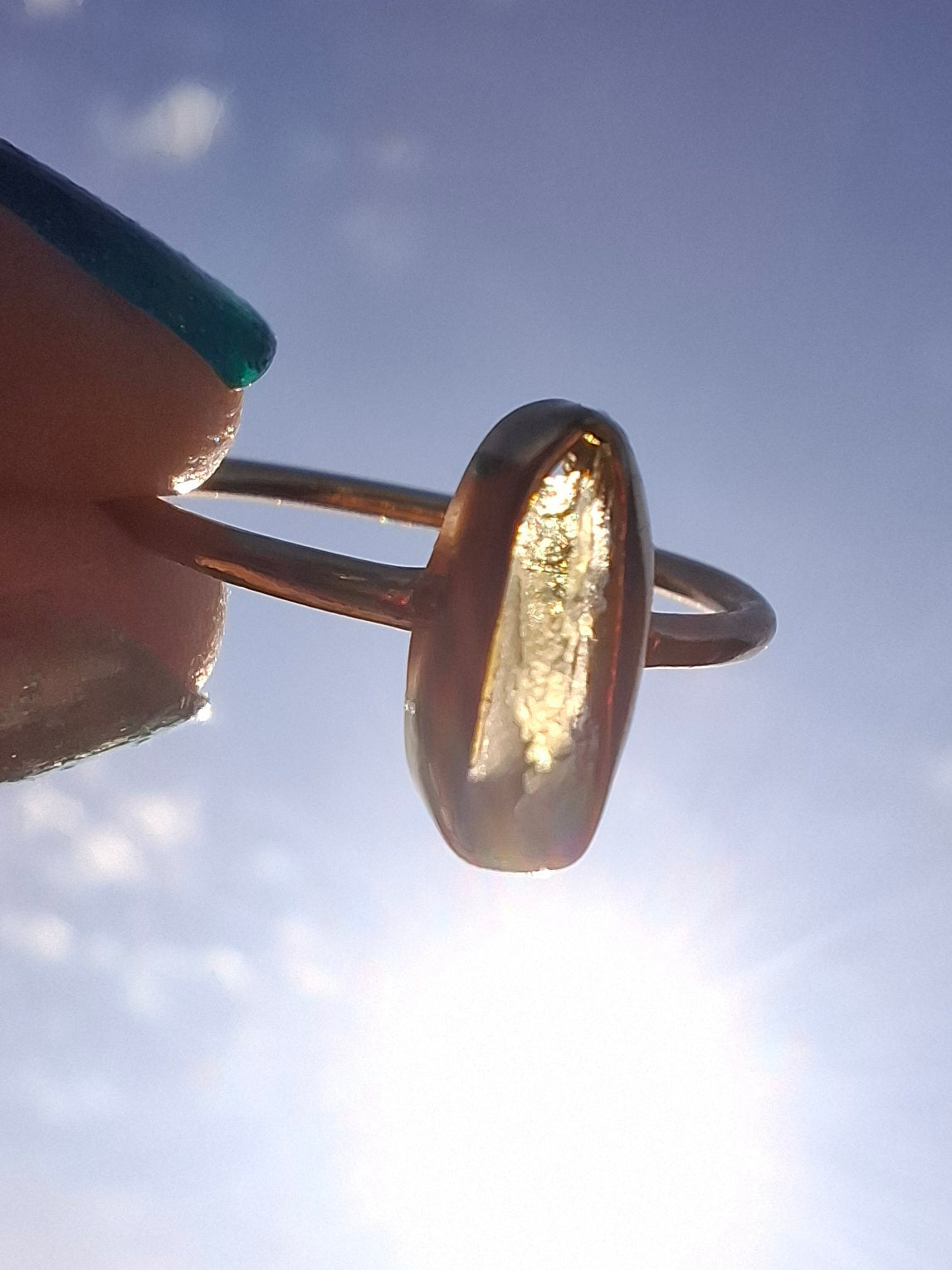 Moldavite Ring, 14K GOLD Plated, size large K / small L, Tektite (Ref: R335)
