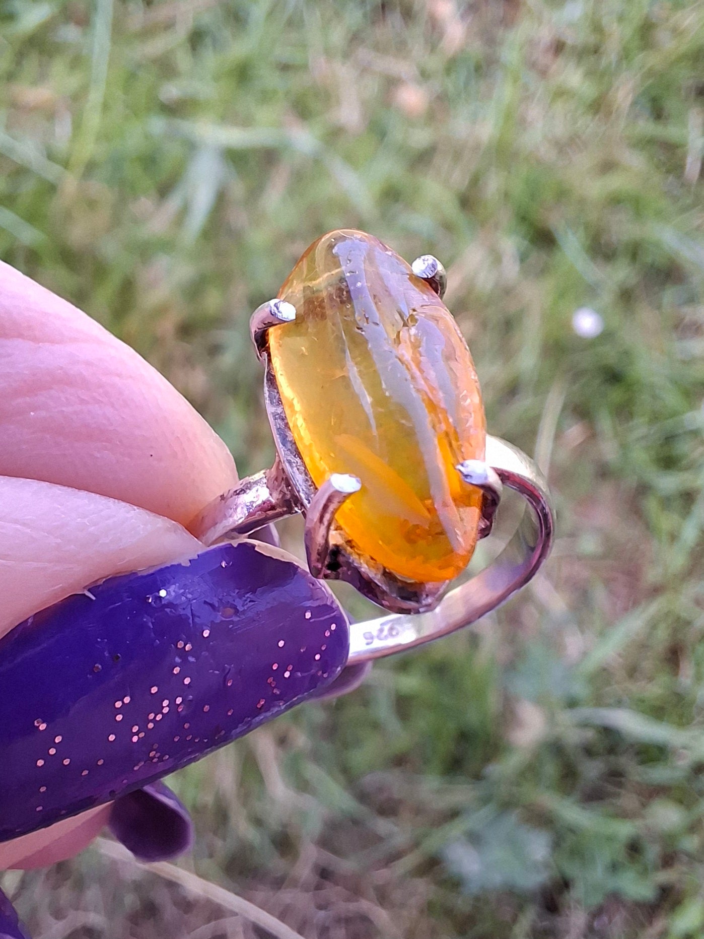 Baltic Amber Ring, size large J/small K, 925 Silver, Fossil (Ref: AR30)