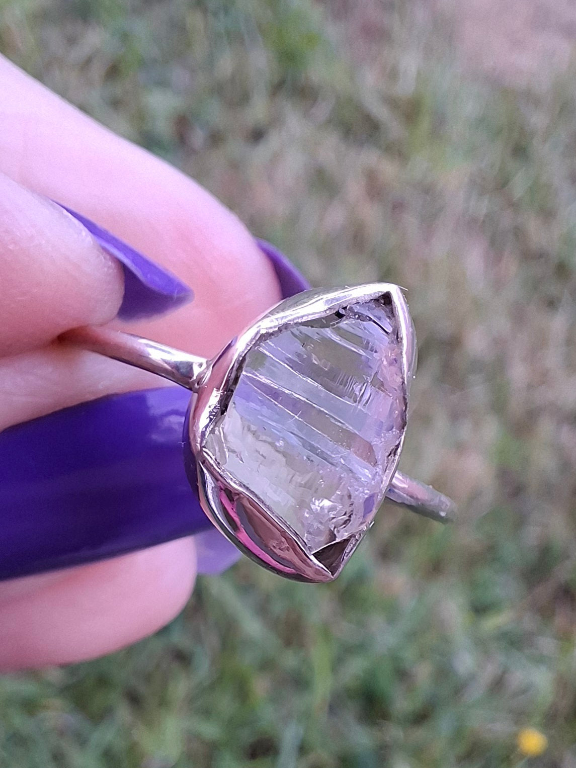 Libyan Desert Glass Ring, size large T/small U, 925 Silver, Tektite (Ref: LR51)