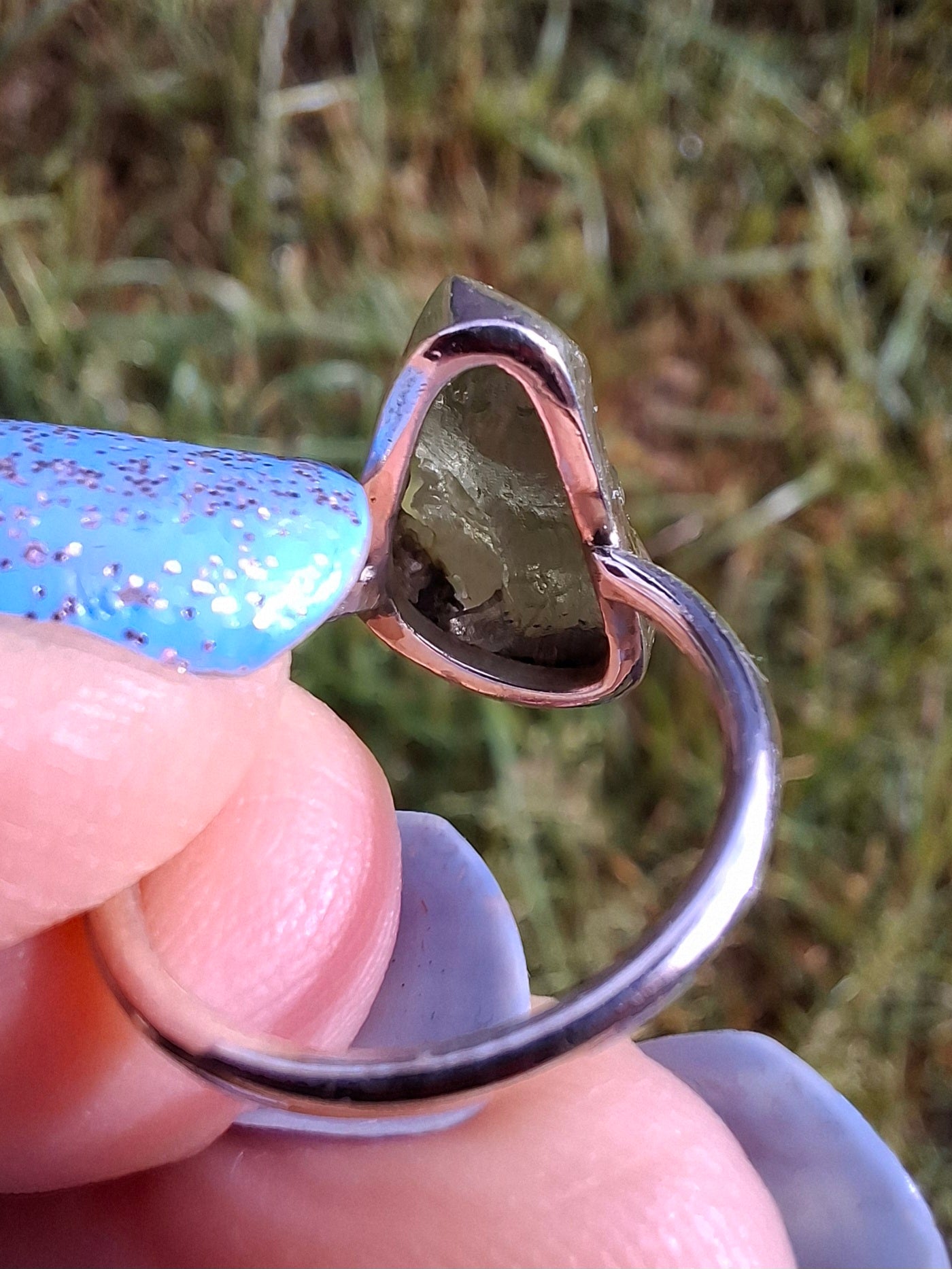 Moldavite Ring, size large G/small H, 925 Silver, Tektite (Ref: R19)
