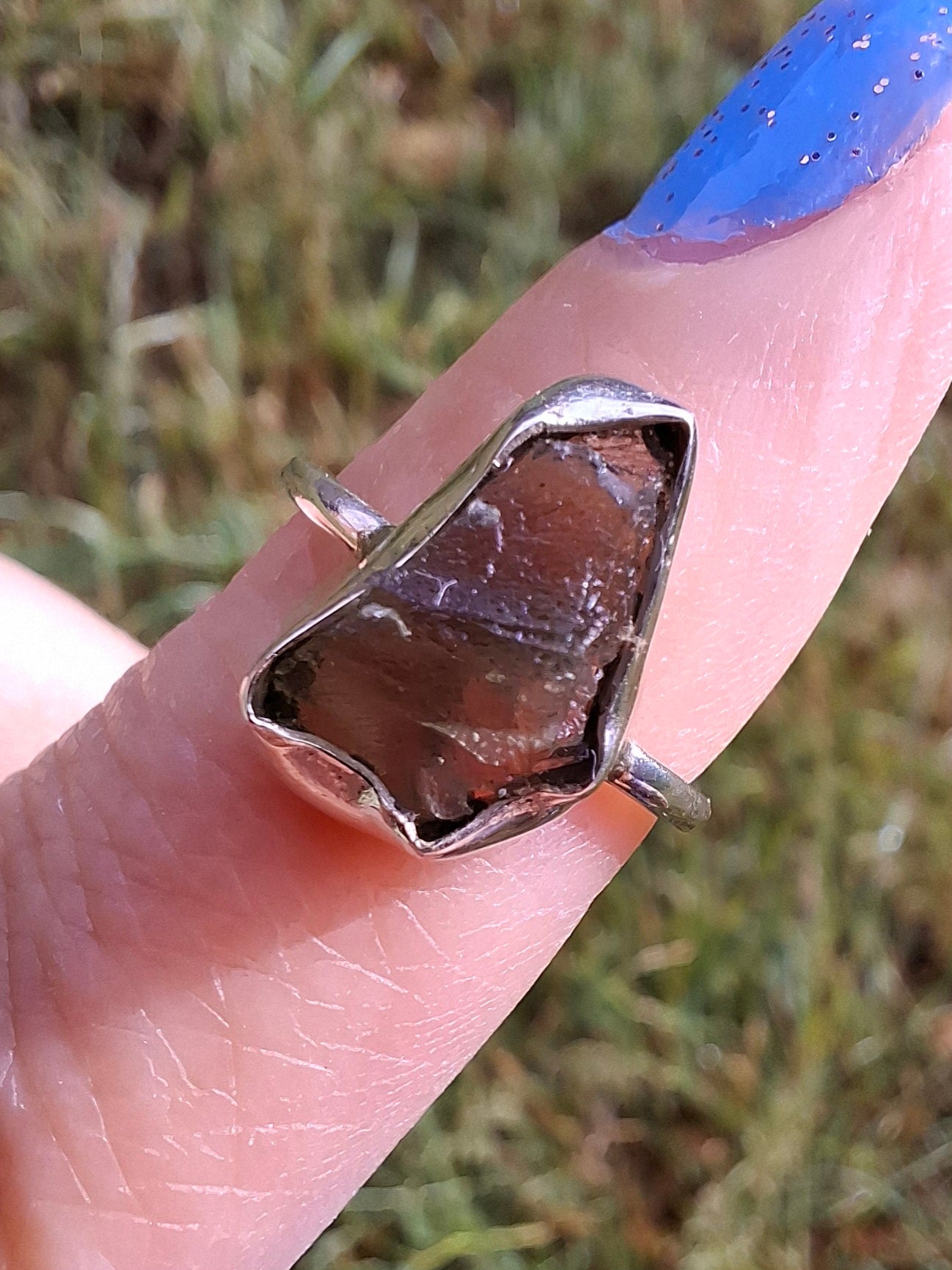 Moldavite Ring, size large G/small H, 925 Silver, Tektite (Ref: R19)