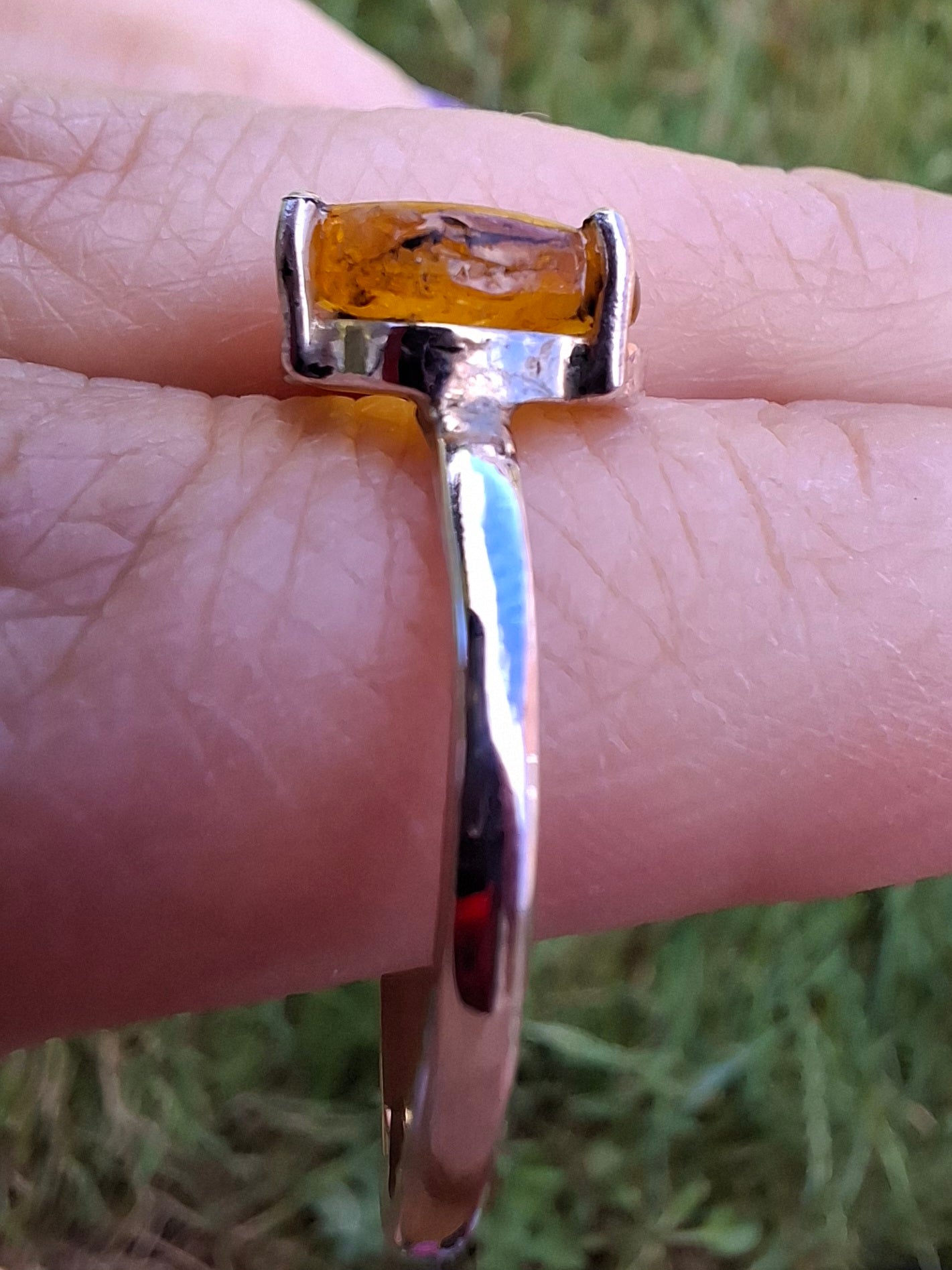 Baltic Amber Ring, size large X, 925 Silver, Fossil (Ref: AR33)
