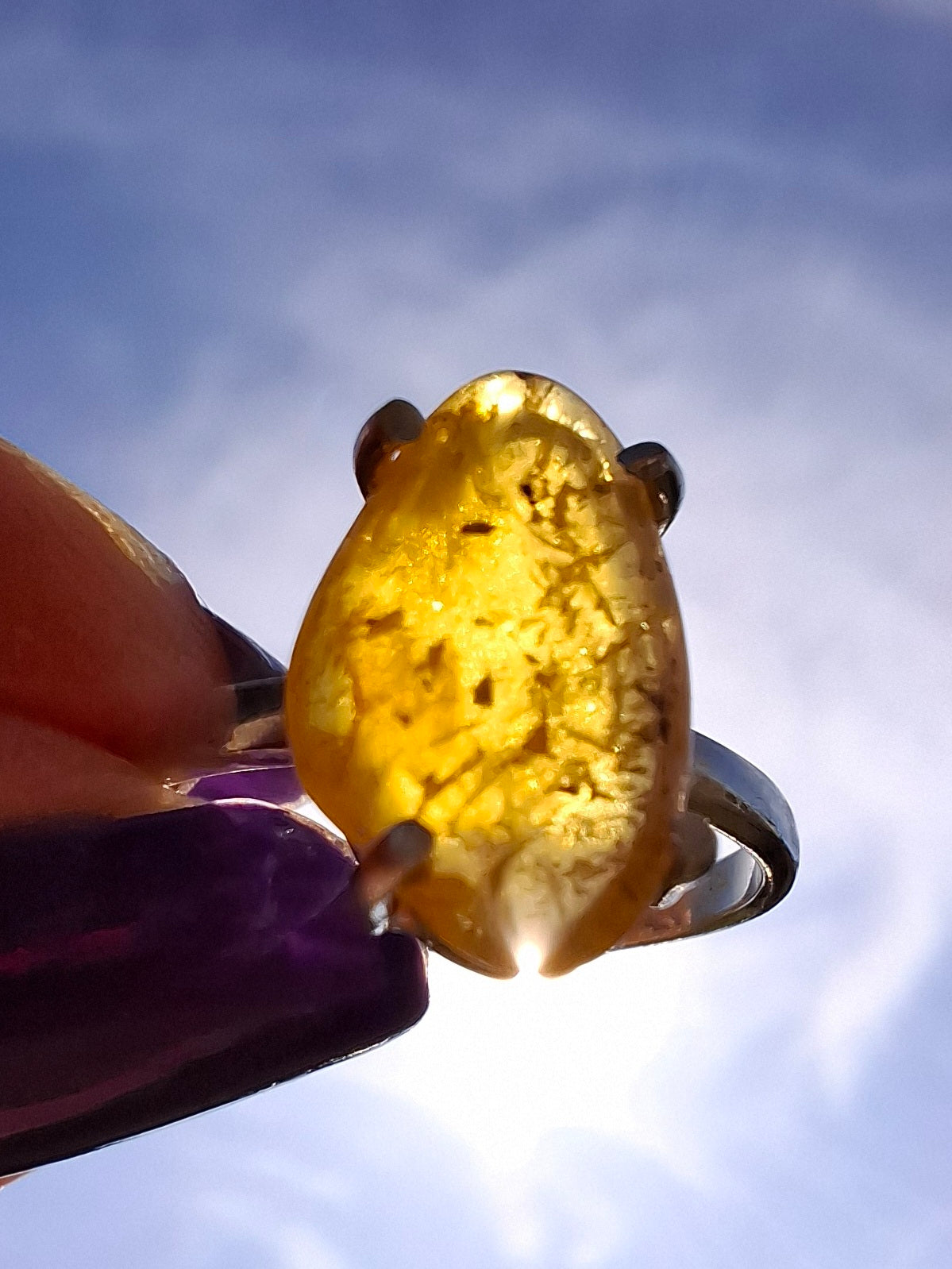 Baltic Amber Ring, size N. 925 Silver, Fossil (Ref: AR7)