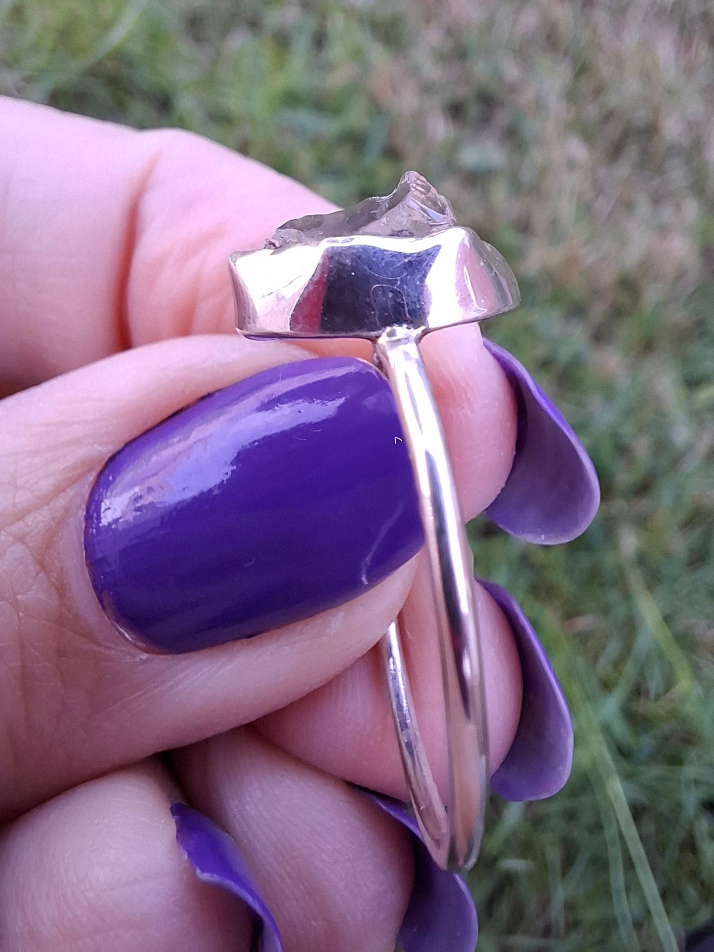 Libyan Desert Glass Ring, size large T/small U, 925 Silver, Tektite (Ref: LR51)