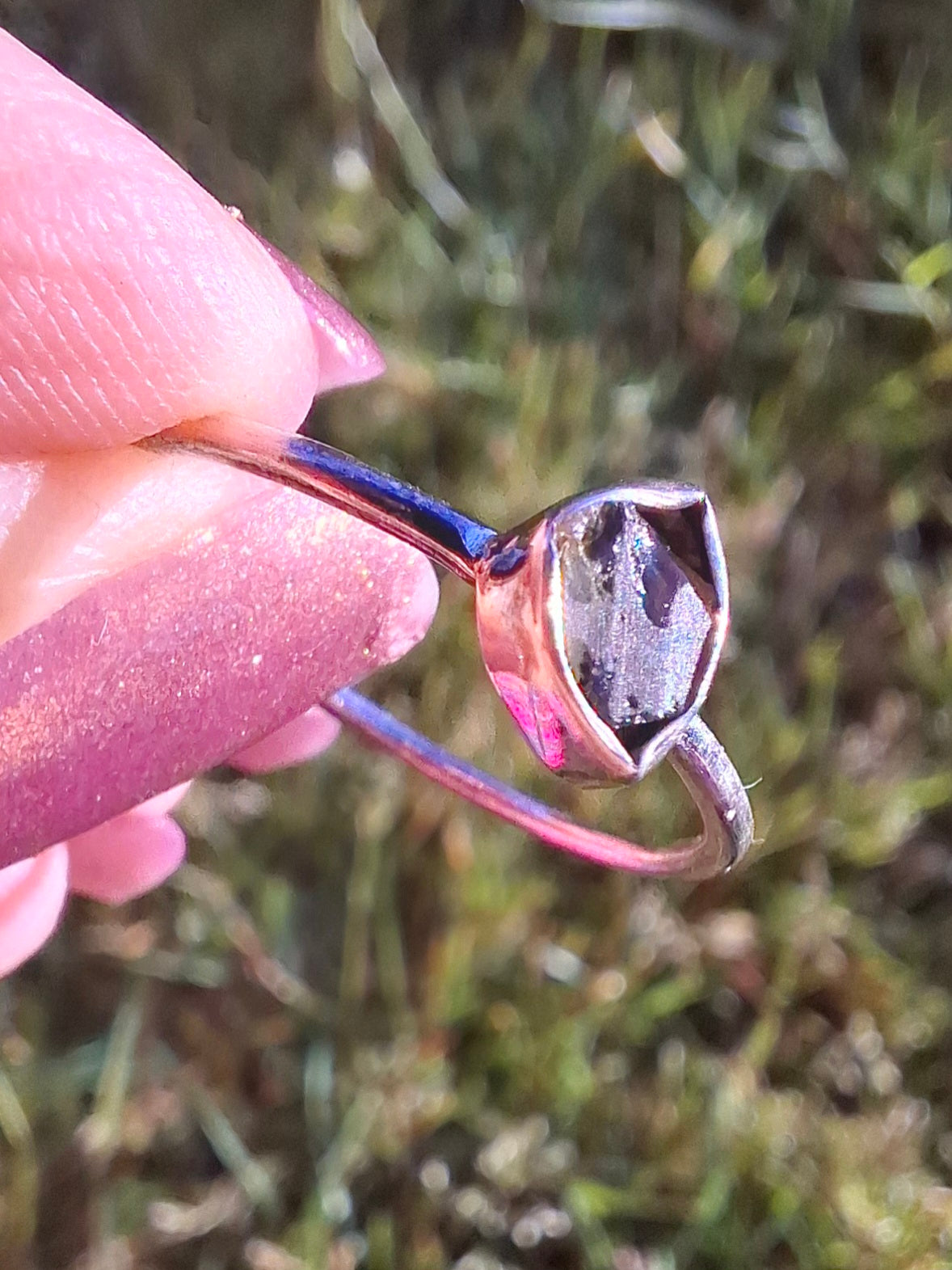 Moldavite Ring, size large T, 925 Silver, Tektite (Ref: R70)