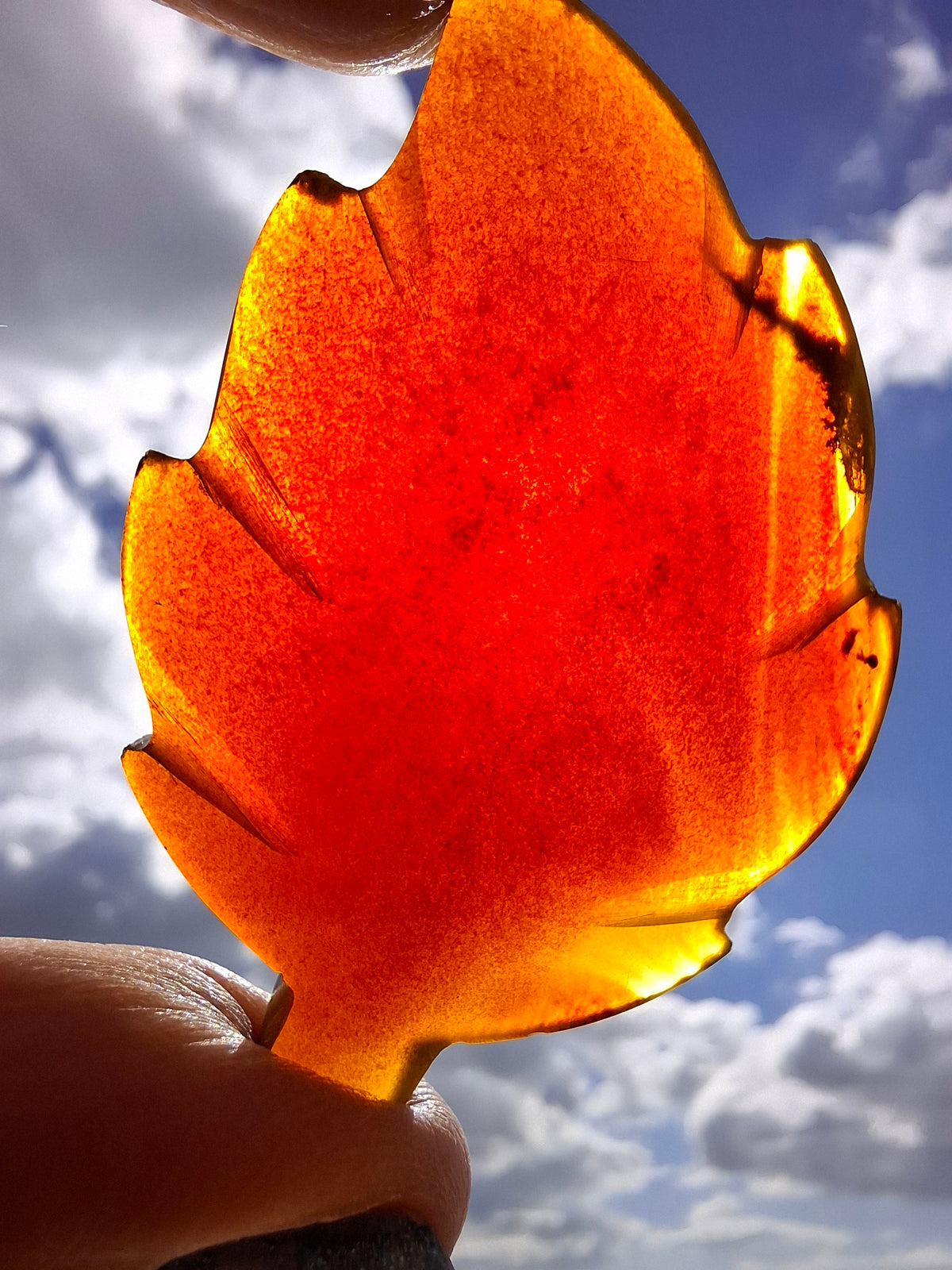 Red Amber Leaf Carving, 7.51g, Fossil (Ref: Leaf12)