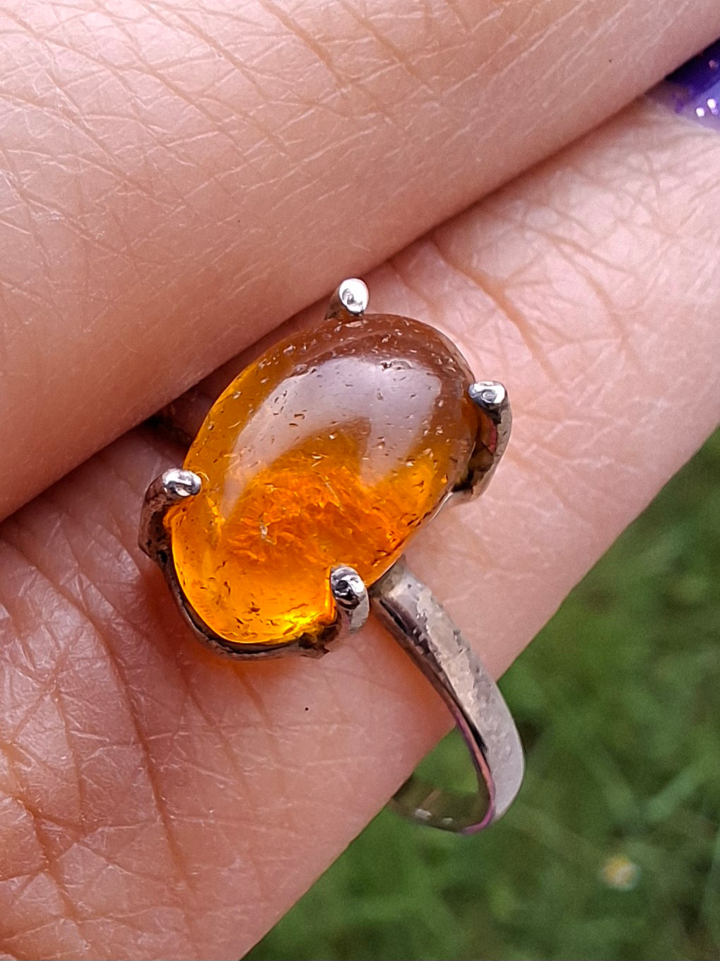 Baltic Amber Ring, size large Y, 925 Silver, Fossil (Ref: AR38)