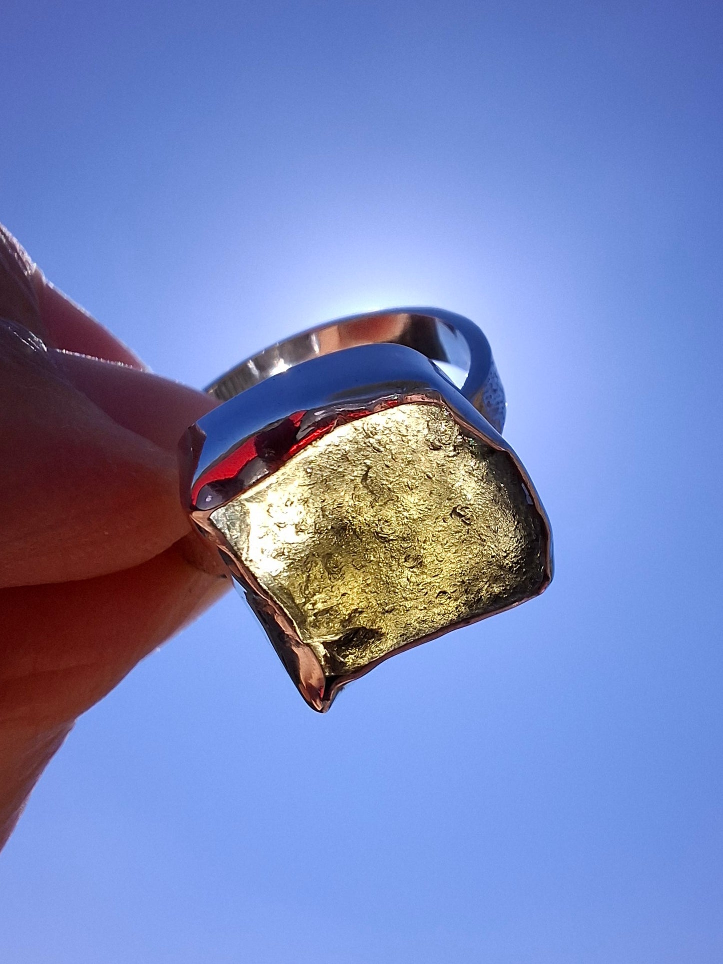 Moldavite Ring, size M/N, 925 Silver, Tektite (Ref: R308)