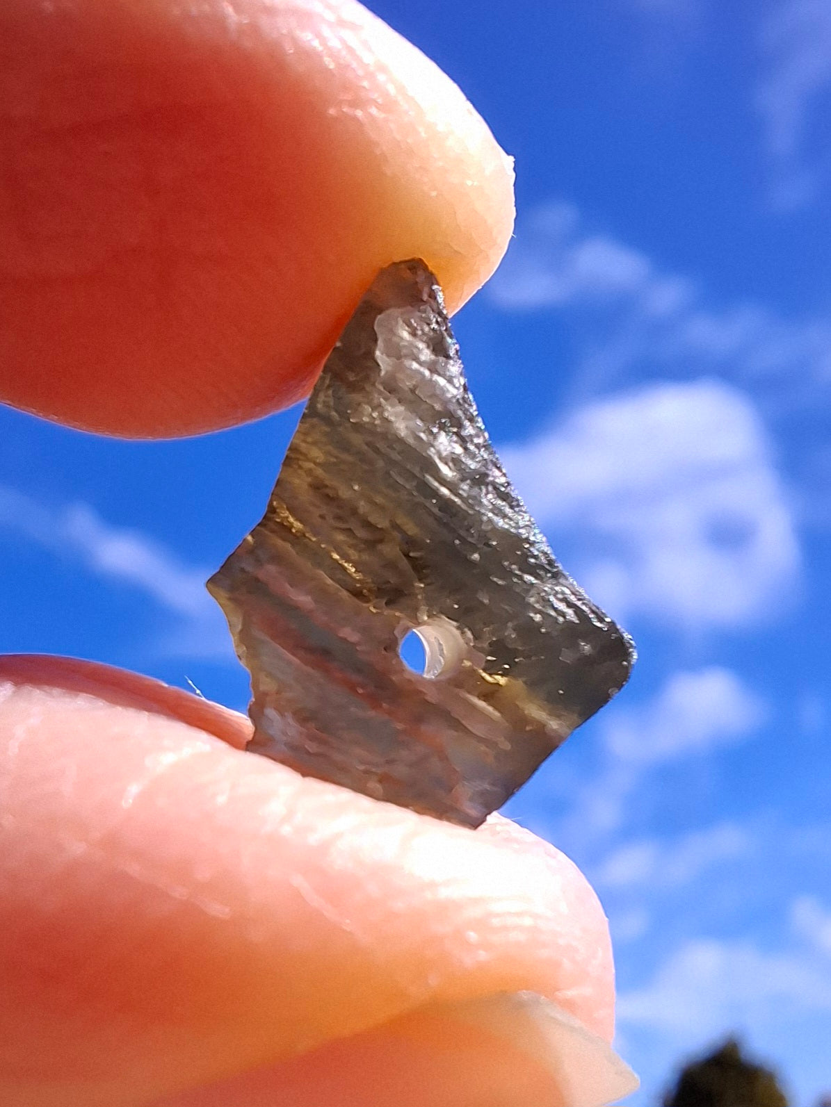 DRILLED, Moldavite Piece, 0.80g, Tektite (Ref: D24)