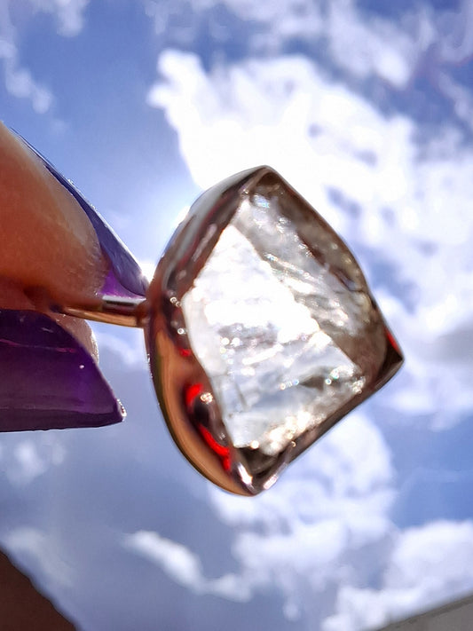 Libyan Desert Glass Ring, size T, 925 silver, Tektite (Ref: LR49)
