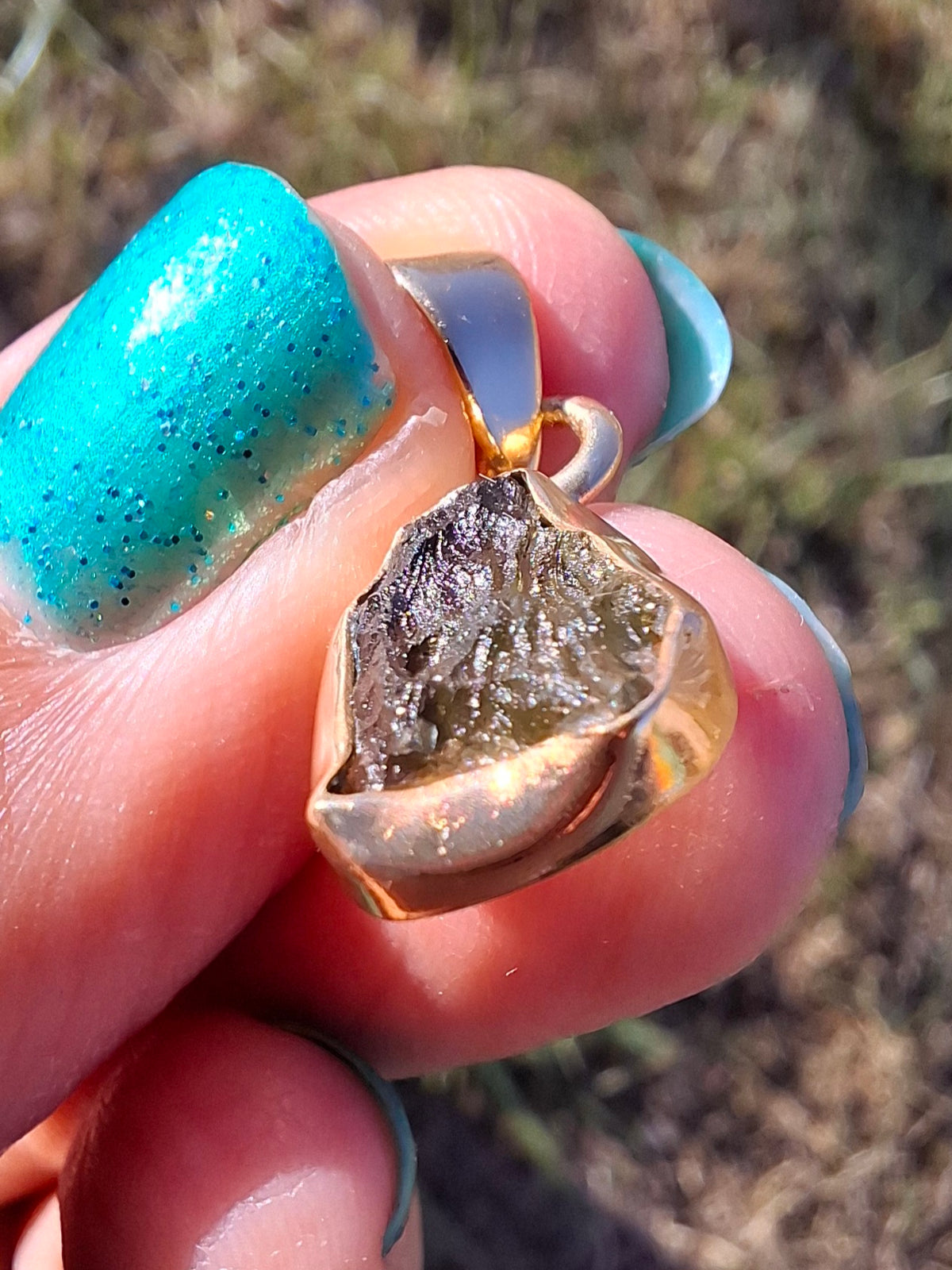 Moldavite Pendant, 14K GOLD Plated, Tektite (Ref: P446)
