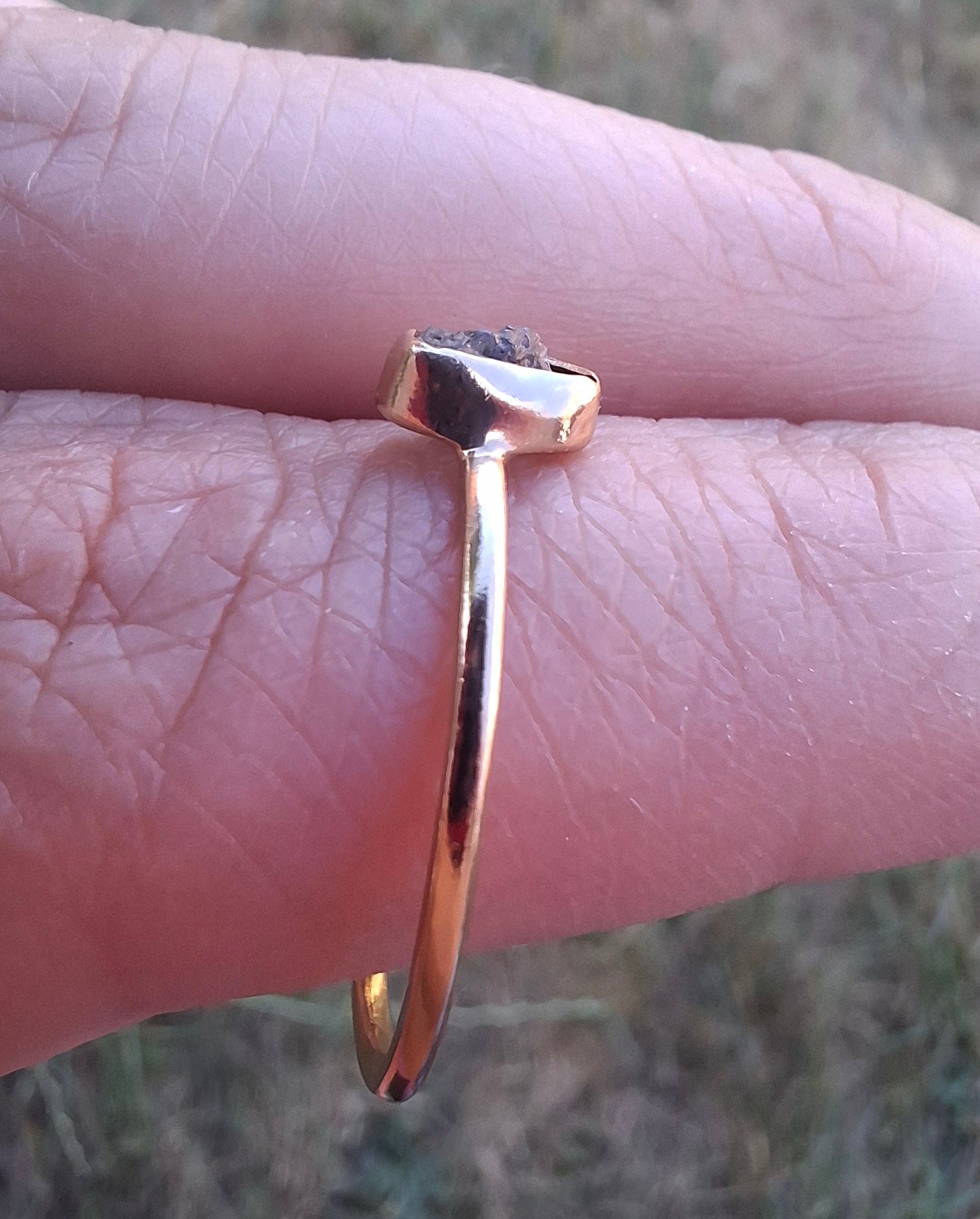 Moldavite Ring, 14K GOLD Plated, size large S, Tektite (Ref: R345)