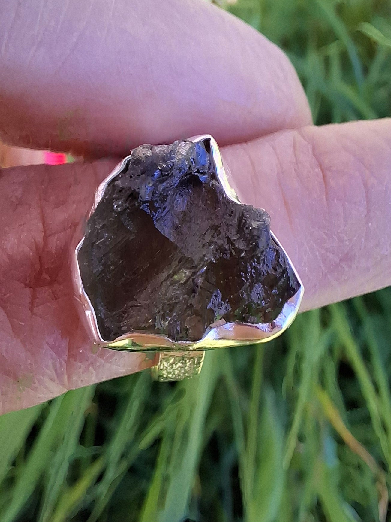 Moldavite Ring, size M, 925 Silver, Tektite (Ref: R307)