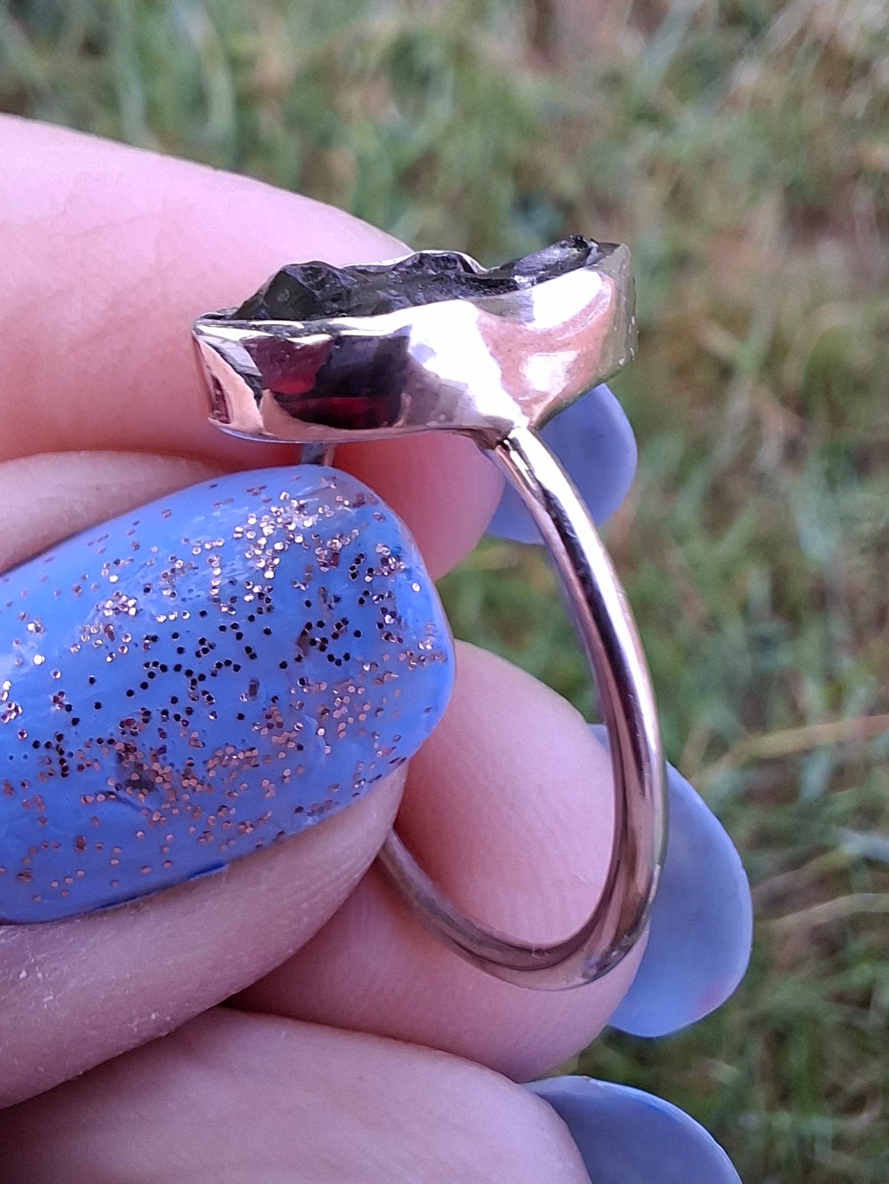 Moldavite Ring, size M, 925 Silver, Tektite (Ref: R22)