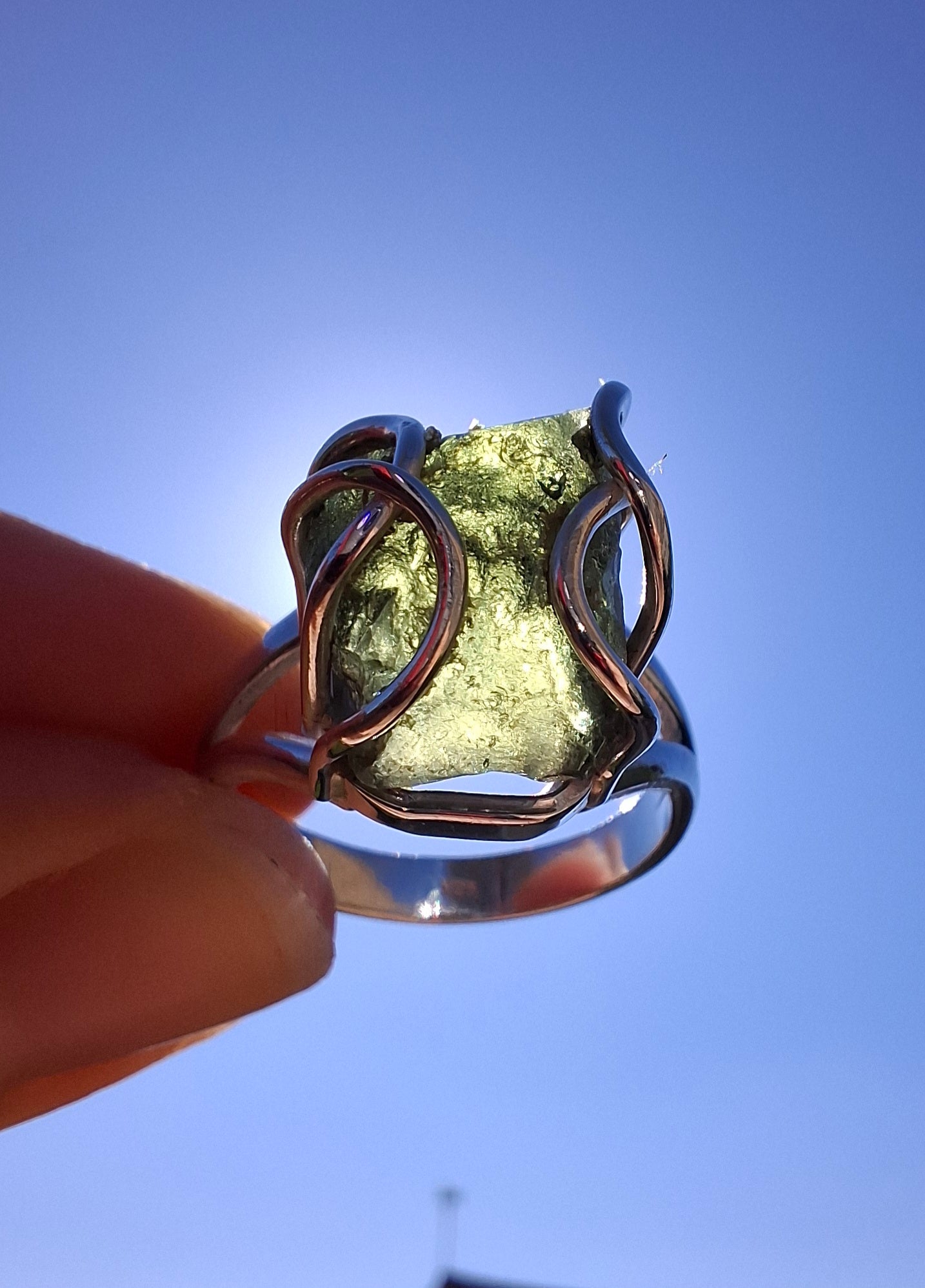 Moldavite Ring, size Q, 925 Silver, Tektite (Ref: R11)