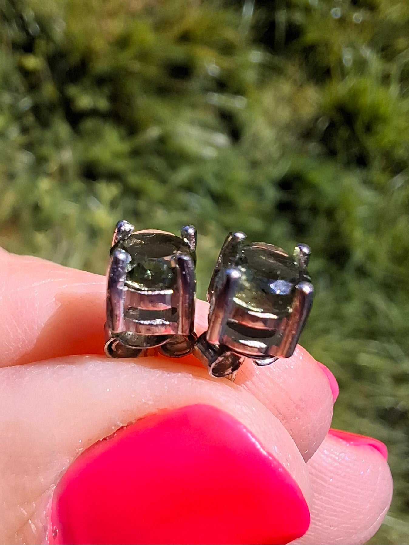Moldavite (faceted) 5mm STUD EARRINGS, 925 Silver, Tektite (Ref: Pair 39)
