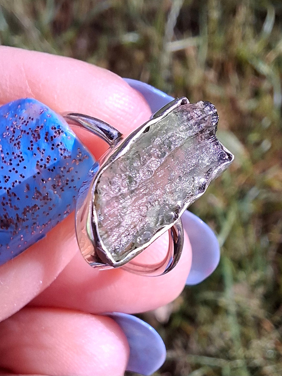 Moldavite Ring, size K, 925 Silver, Tektite (Ref: R21)