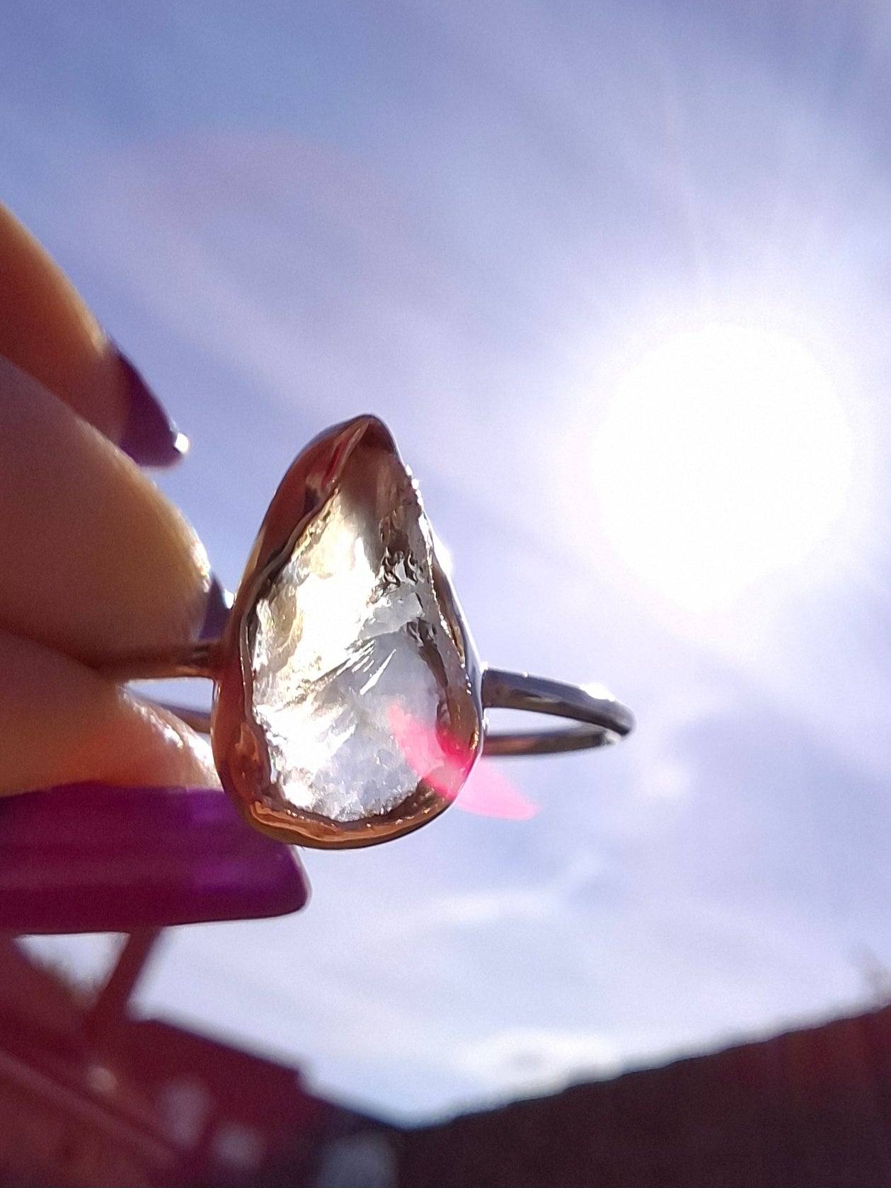 Libyan Desert Glass Ring, size large V, 925 Silver, Tektite (Ref: LR57)