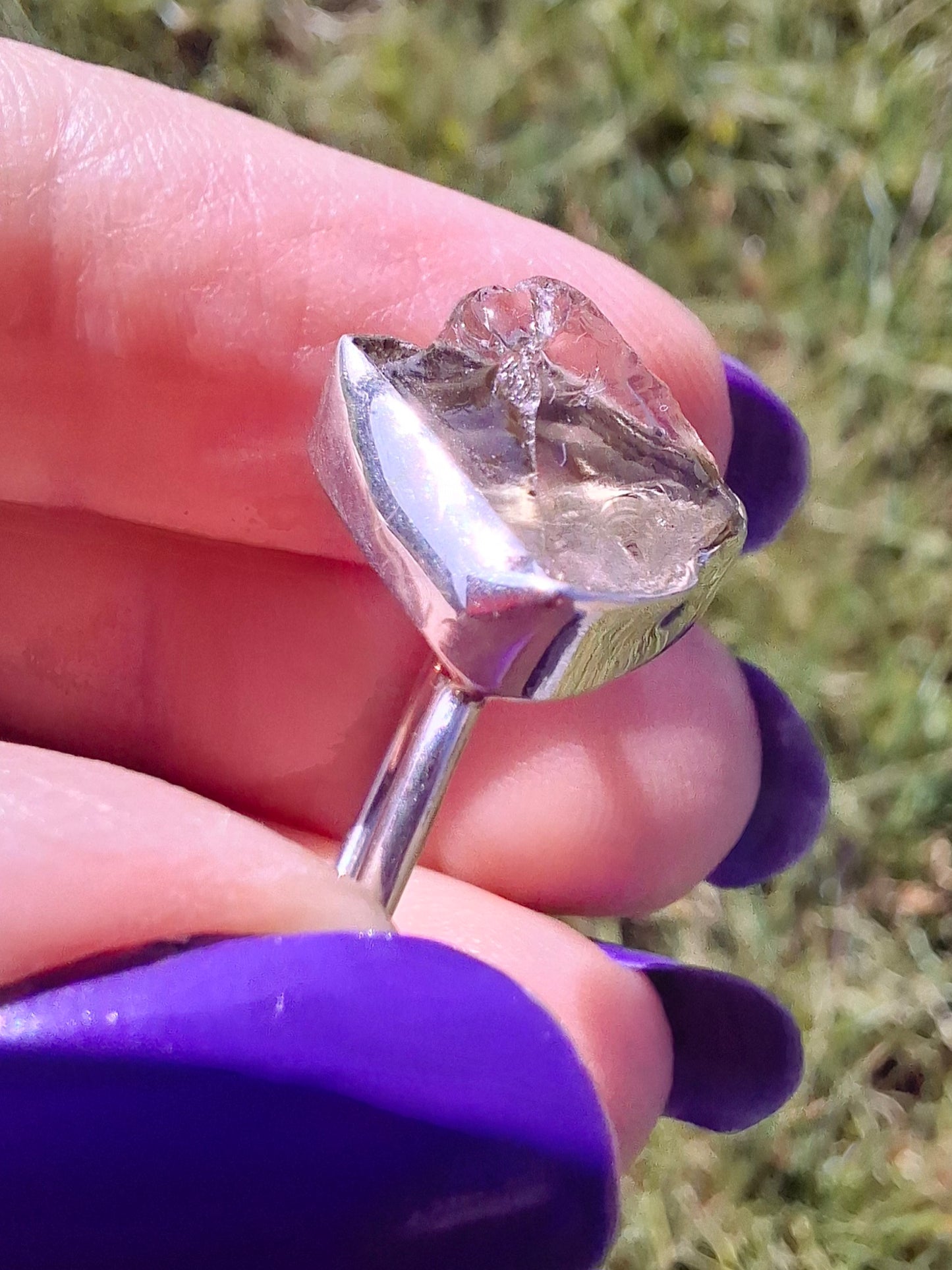 Libyan Desert Glass Ring, size large V, 925 Silver, Tektite (Ref: LR55)