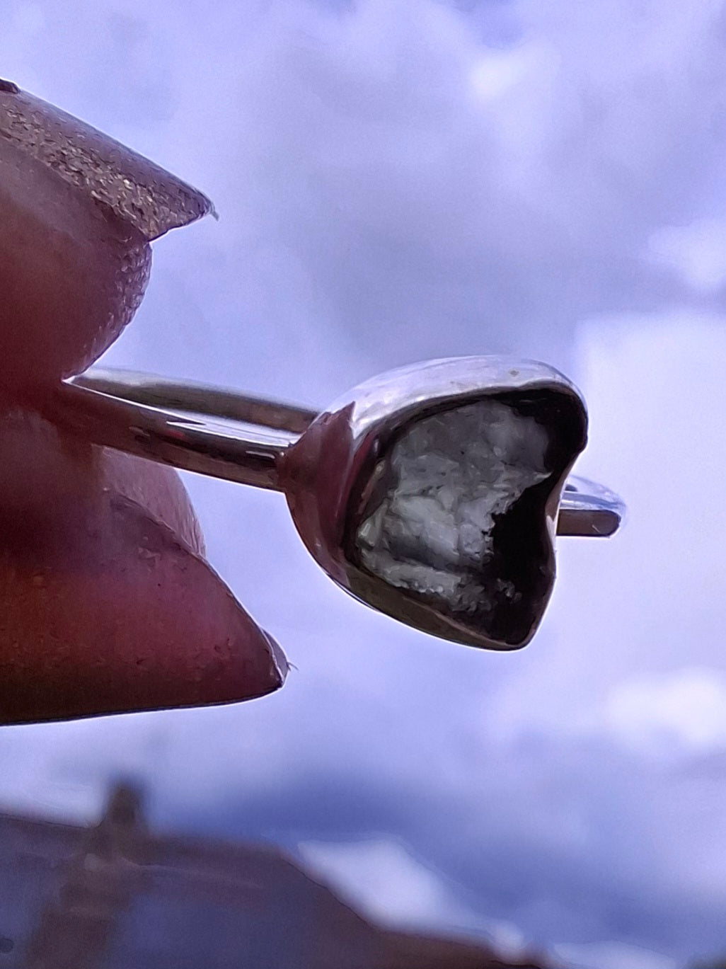 Moldavite Ring, Size small L, 925 Silver, Tektite (Ref: R34)